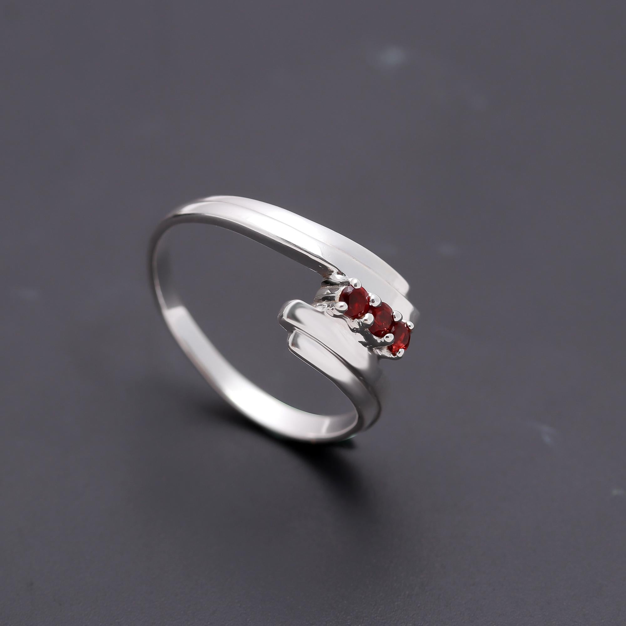 925 Silver Bypass Garnet Trio Ring