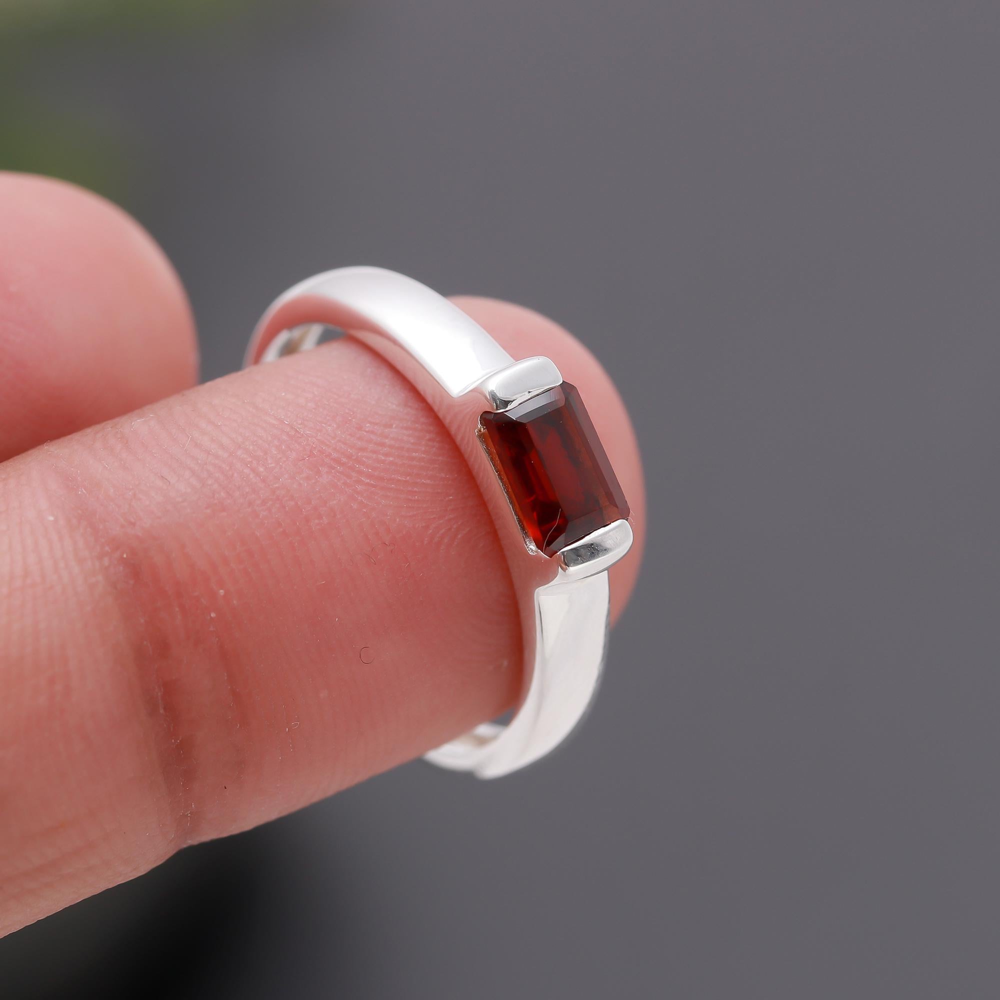 925 Silver Baguette Garnet Ring