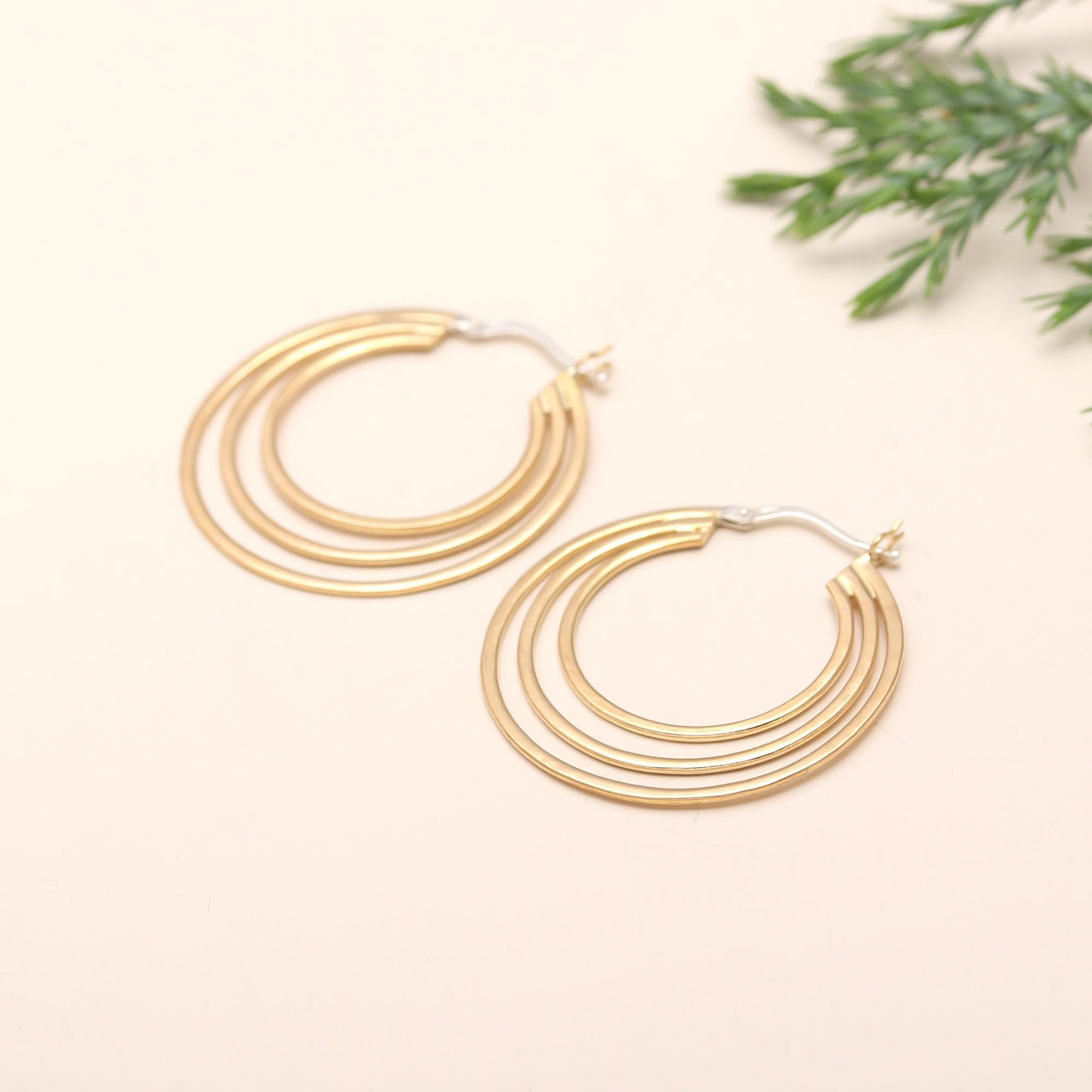 The Golden Trinity: Triple Layer Gold Hoop Earrings