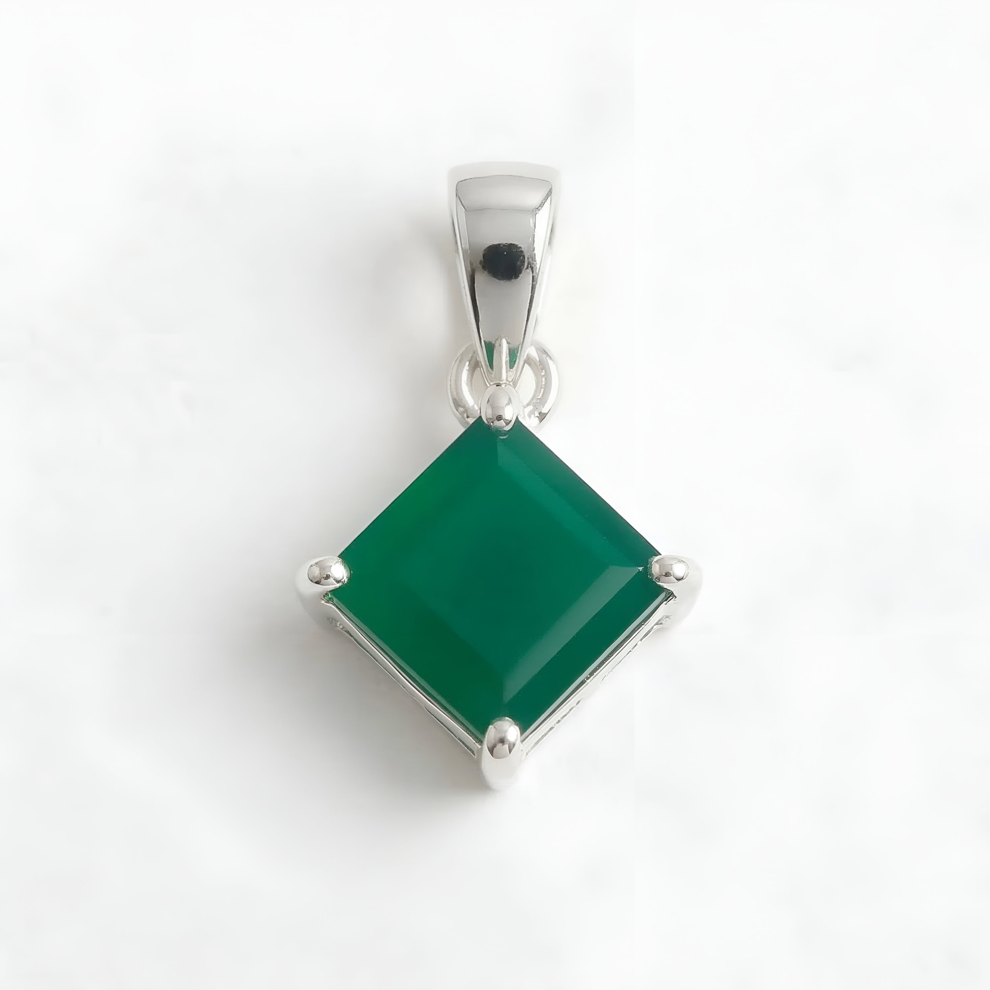925 Silver Green Onyx Square Pendant