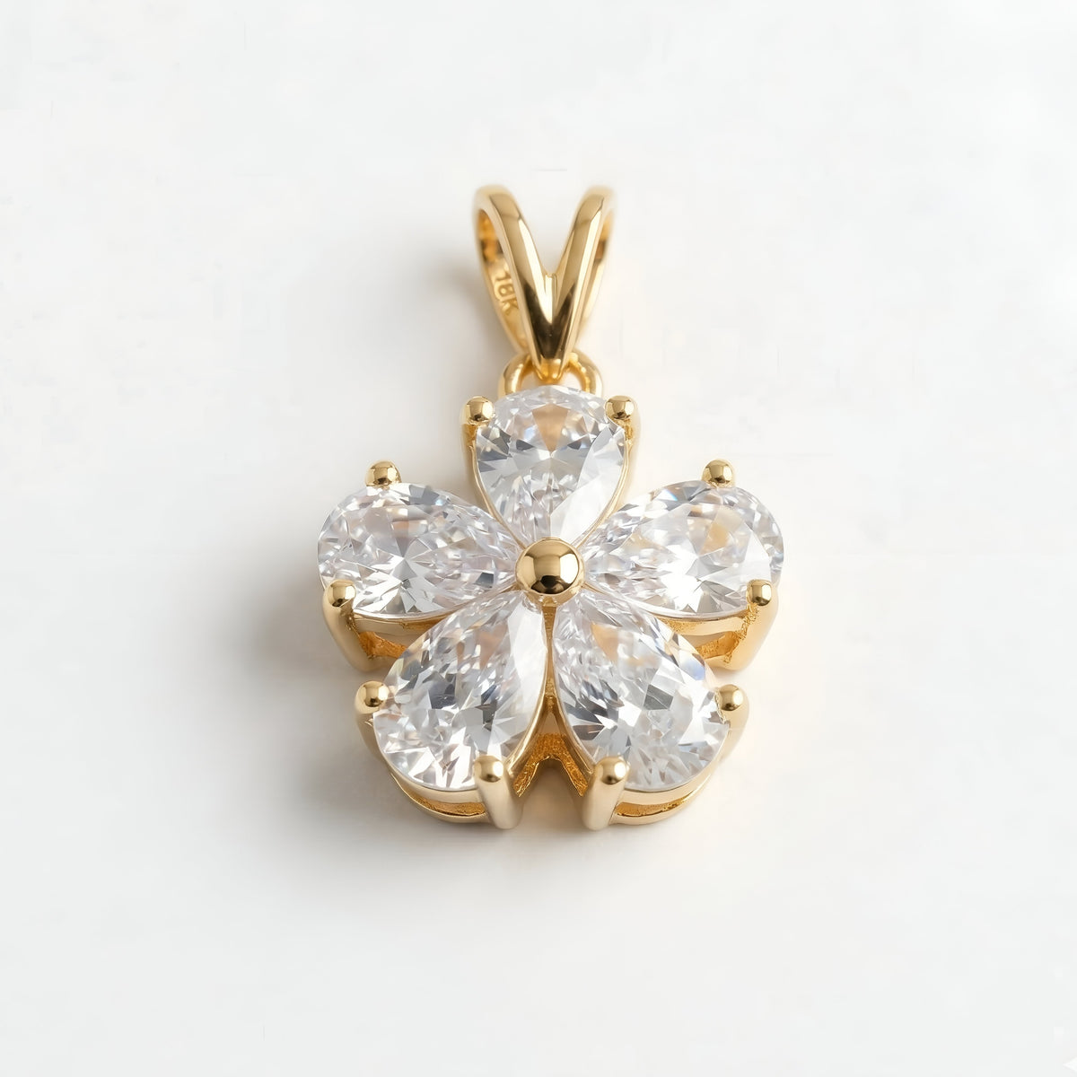 925 Silver Five-Petal CZ Flower Pendant