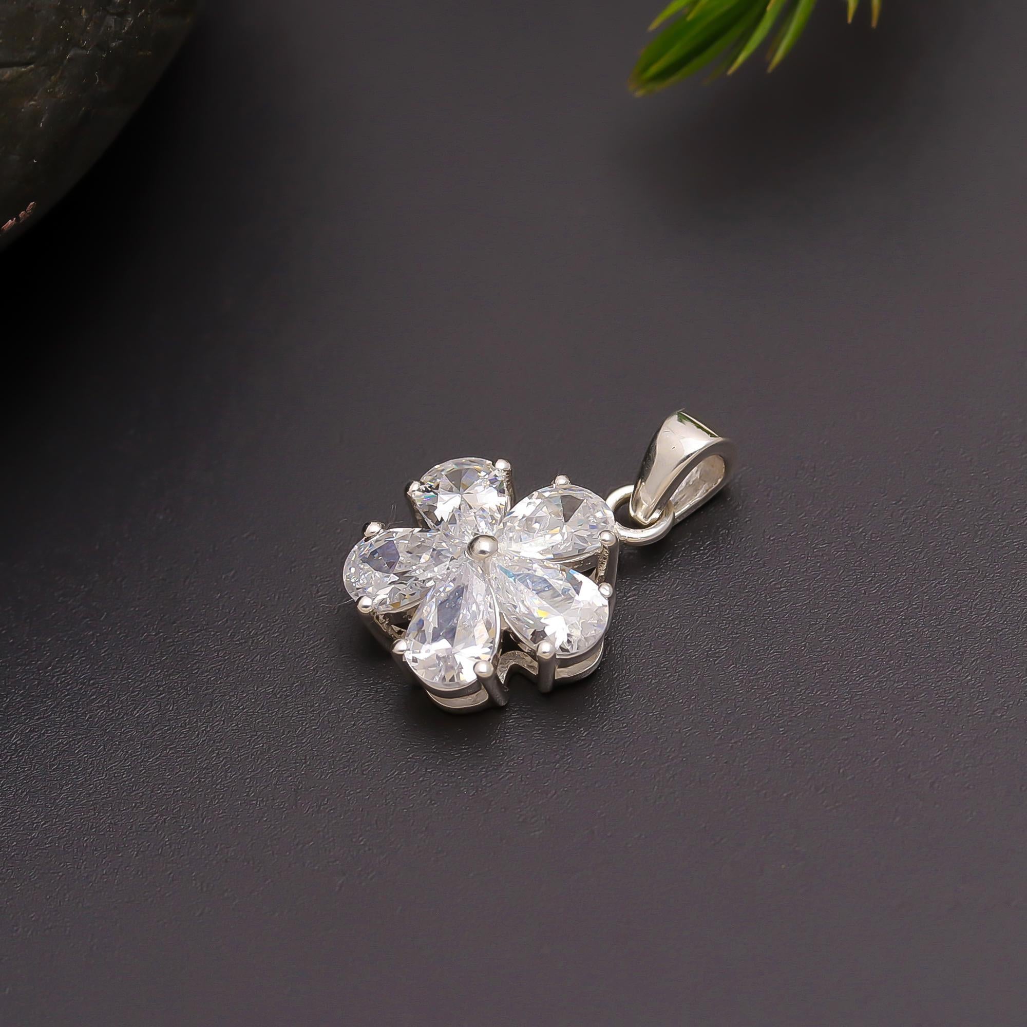 925 Silver CZ Flower Pendant