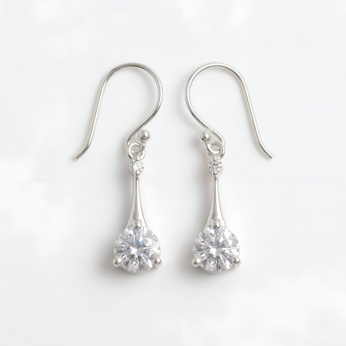 925 Silver Round CZ Drop Hook Earrings