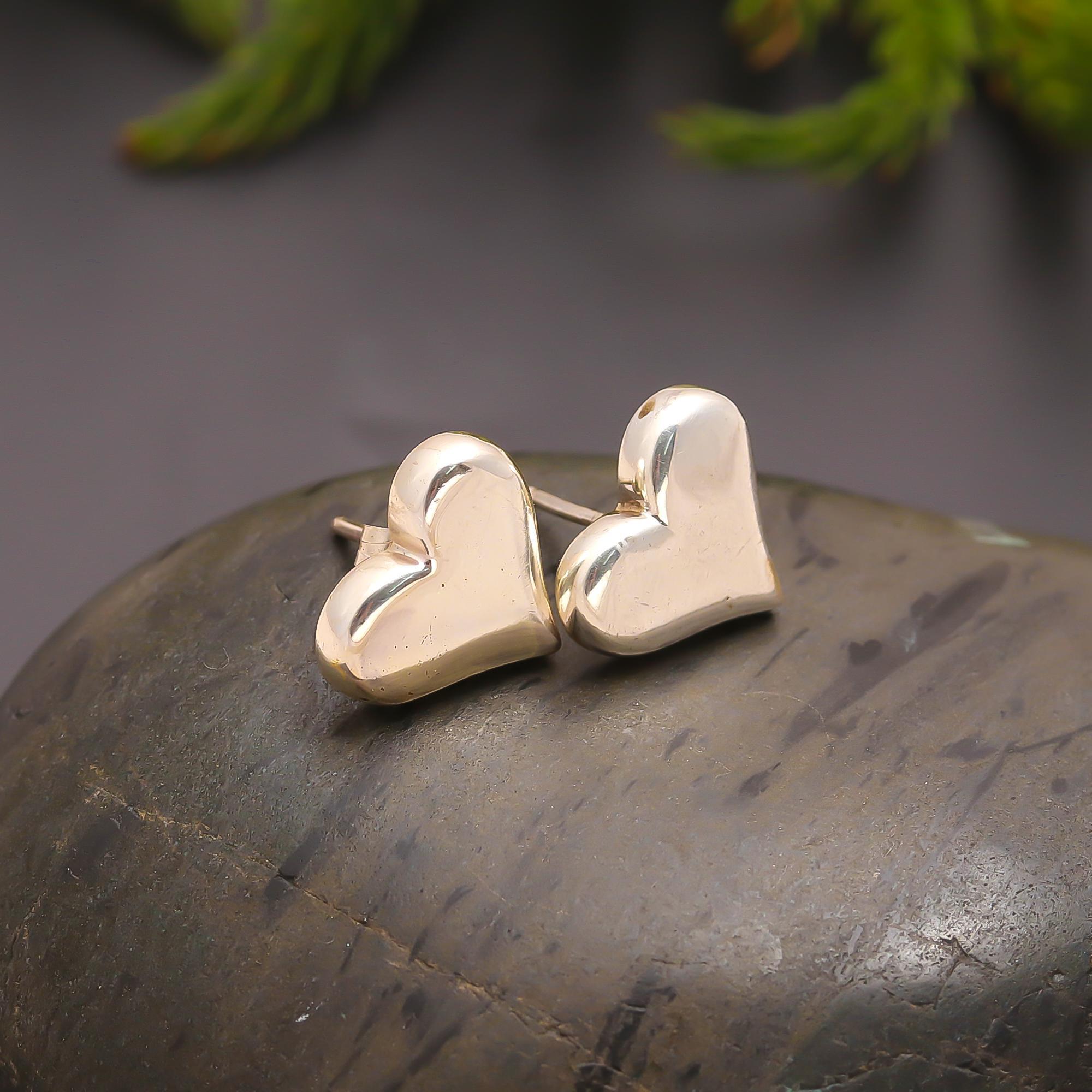 The Sterling Affection: Puffed Silver Heart Stud Earrings