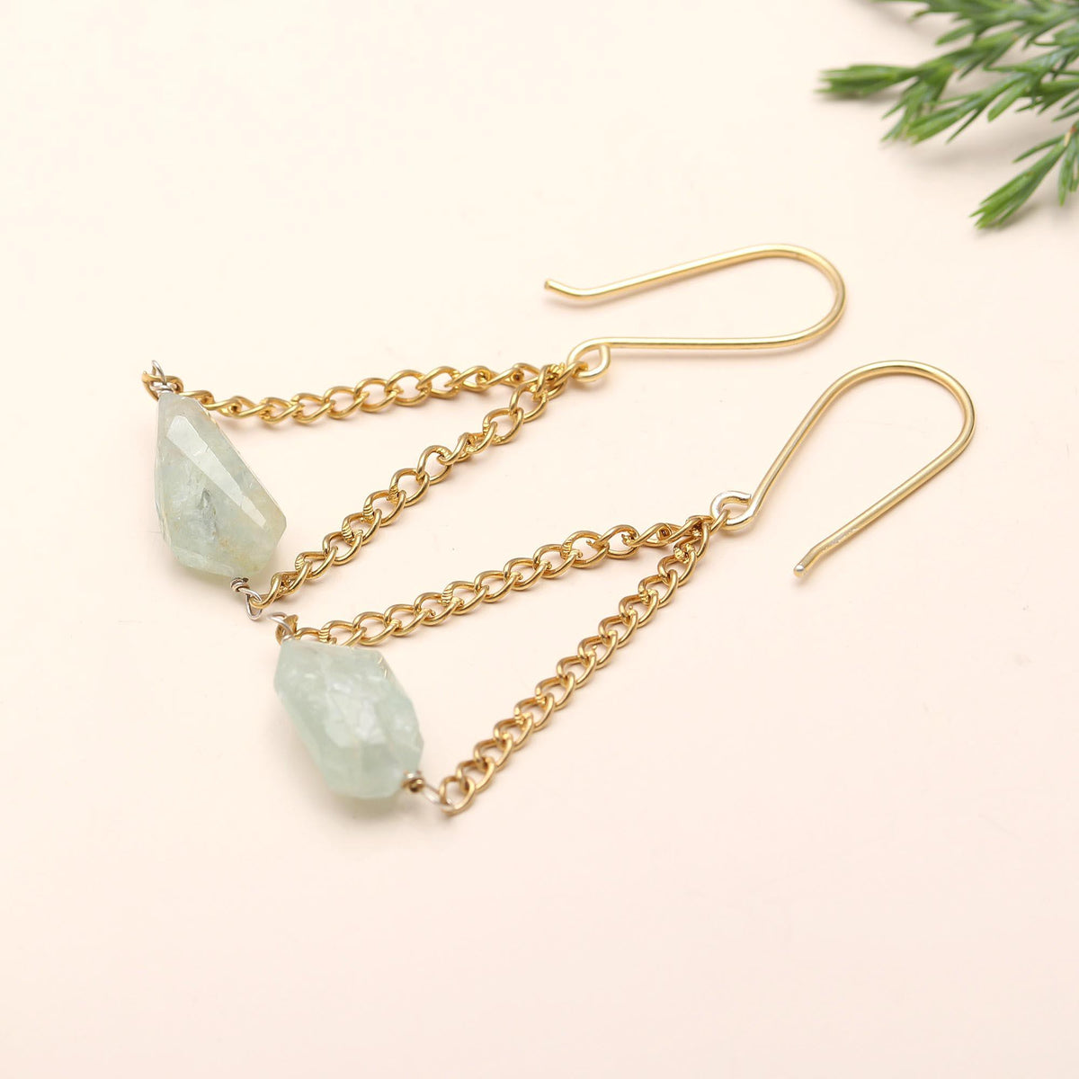The Azure Raw Chains: Aquamarine Geo-Drops Earrings