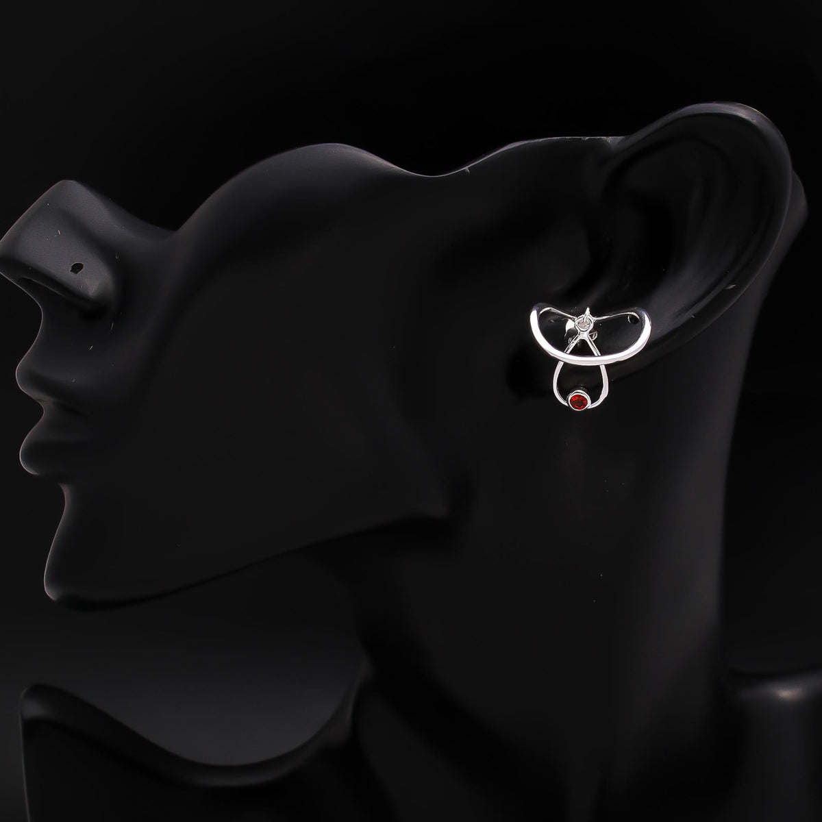 925 Silver Dual Teardrop Garnet Earrings