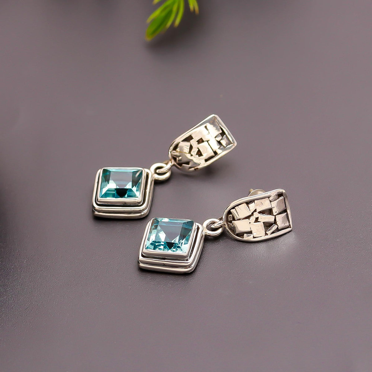 925 Silver Blue Topaz Drop Earrings