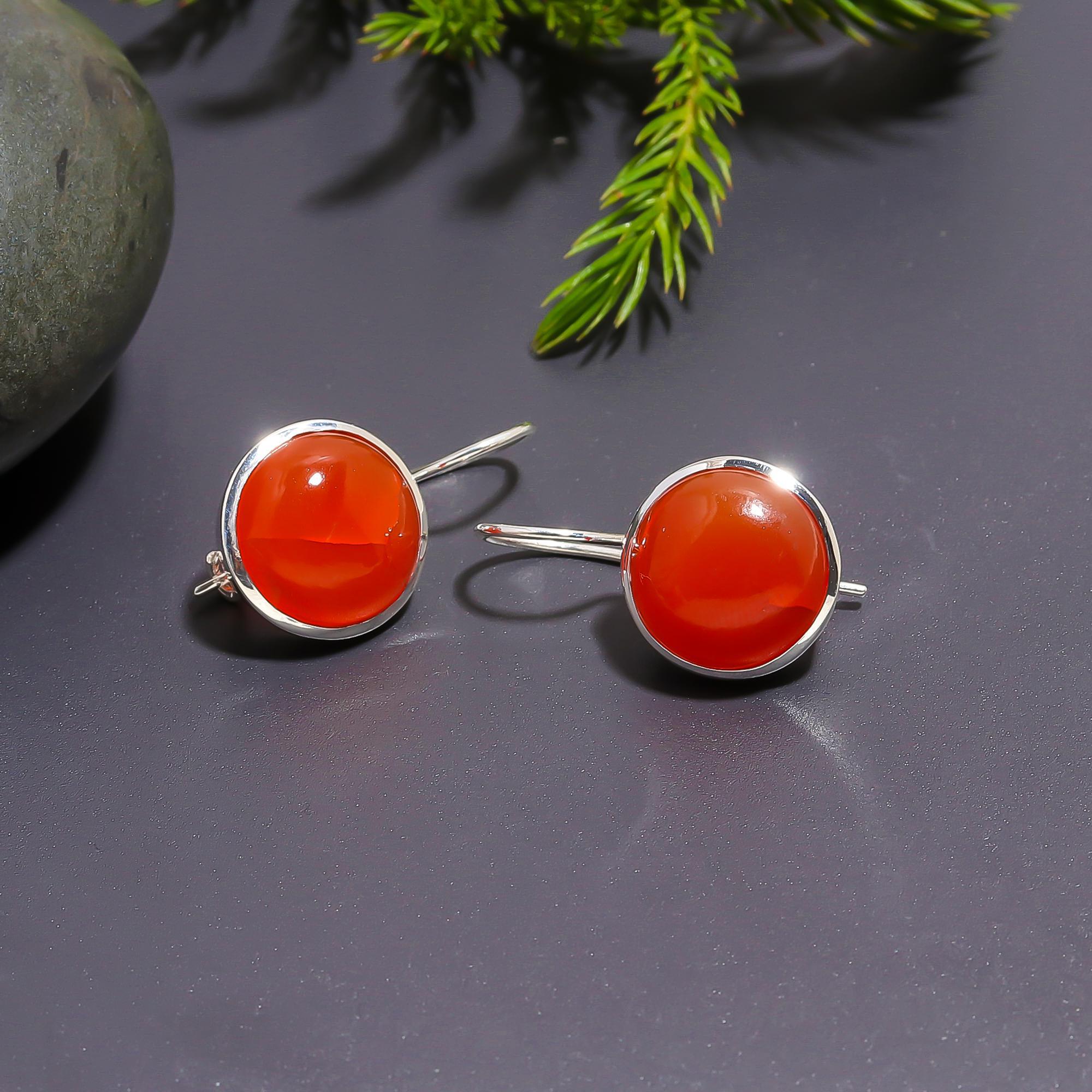 The Sunset Orbs: Carnelian & Silver Drop Earrings