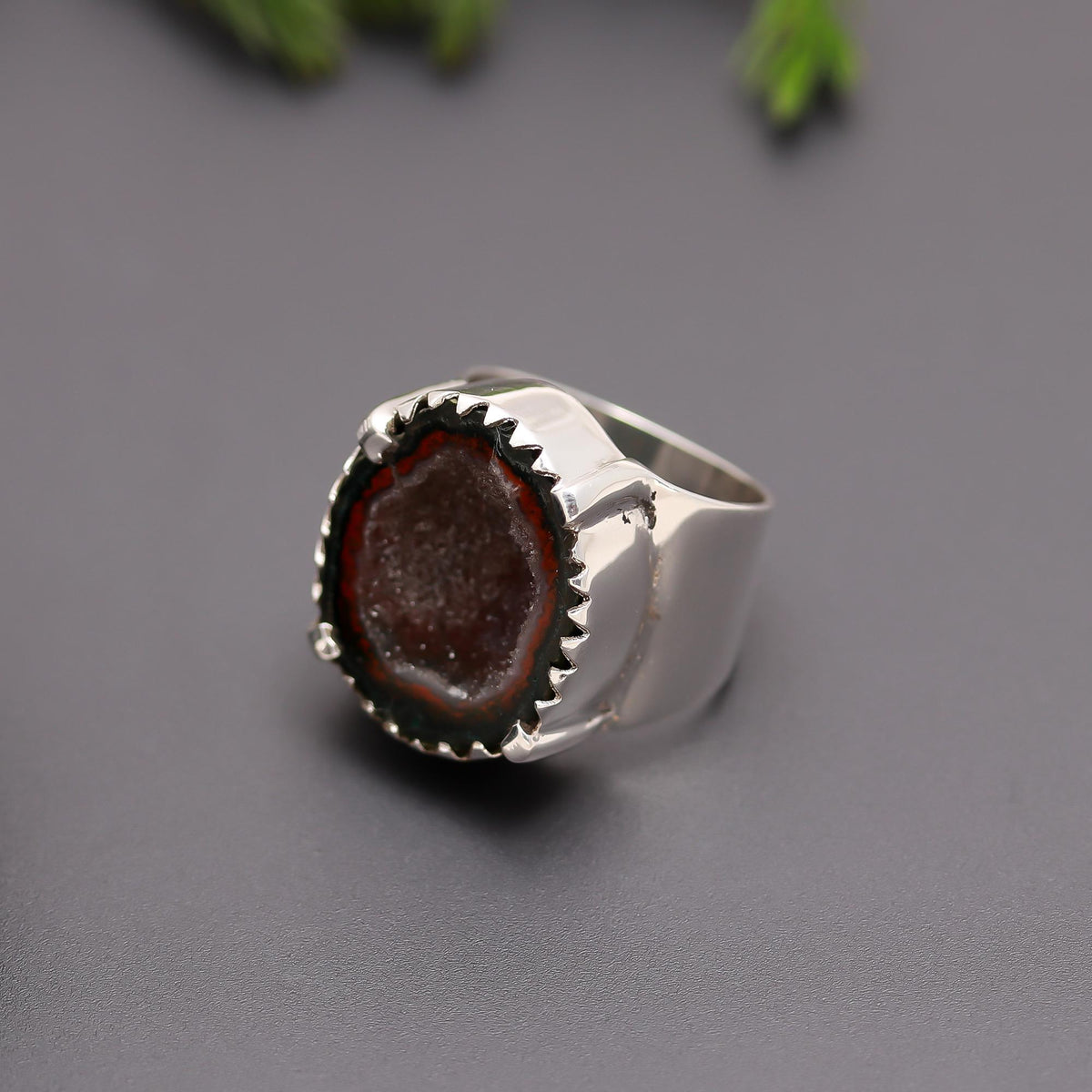 925 Silver Raw Geode Druzy Statement Ring