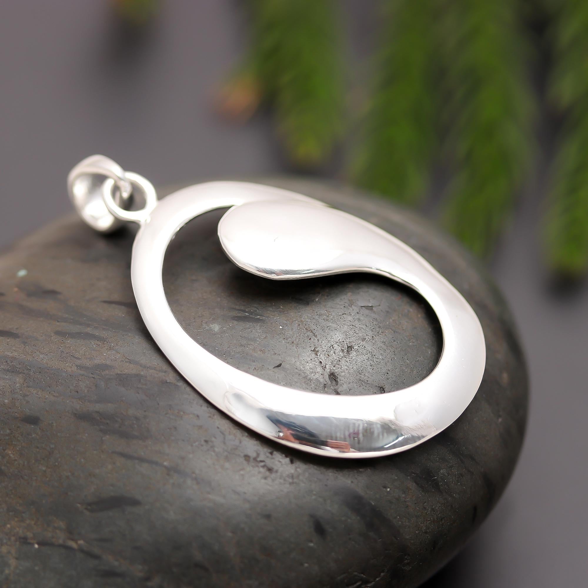 The Modern Orbit: Abstract Sterling Silver Oval Pendant