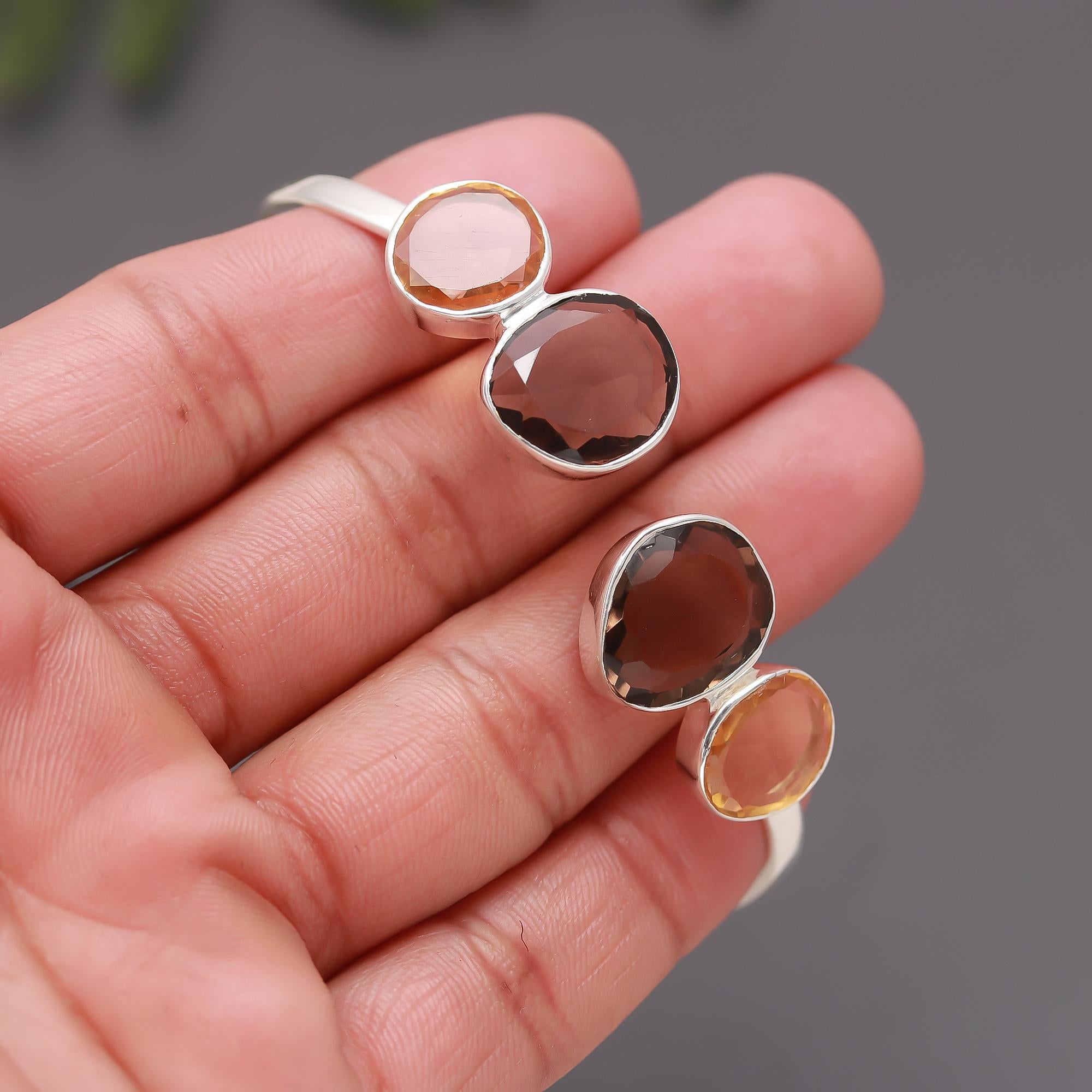 925 Silver Smoky Quartz & Citrine Cuff Bracelet