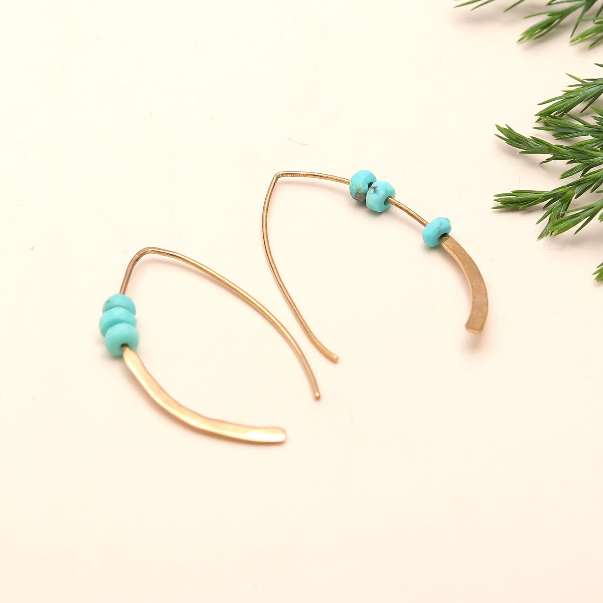 The Minimalist Horizon: Turquoise Bead Gold Wire Drop Earrings