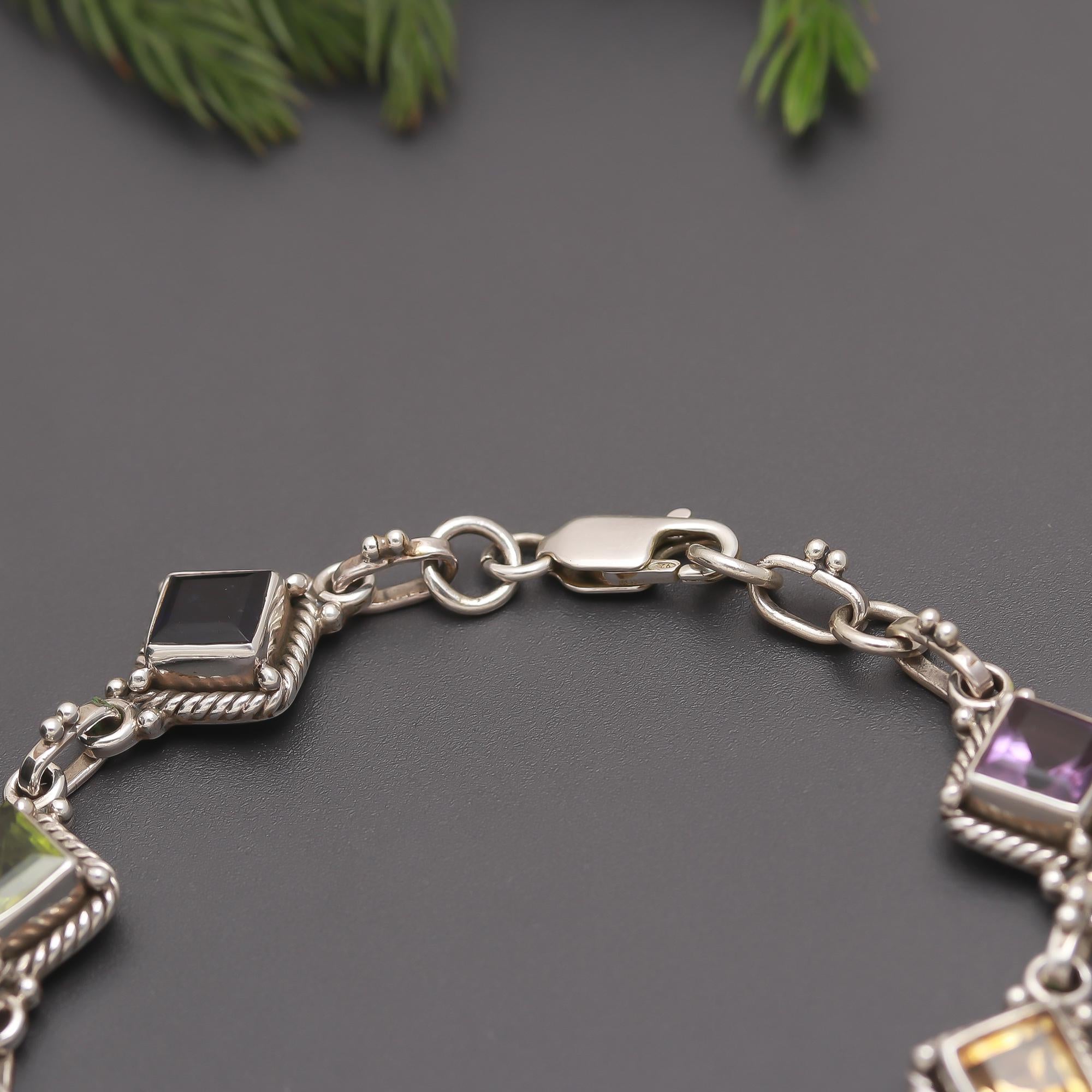 The Spectrum Link: Multi-Gemstone & Silver Tennis Bracelet