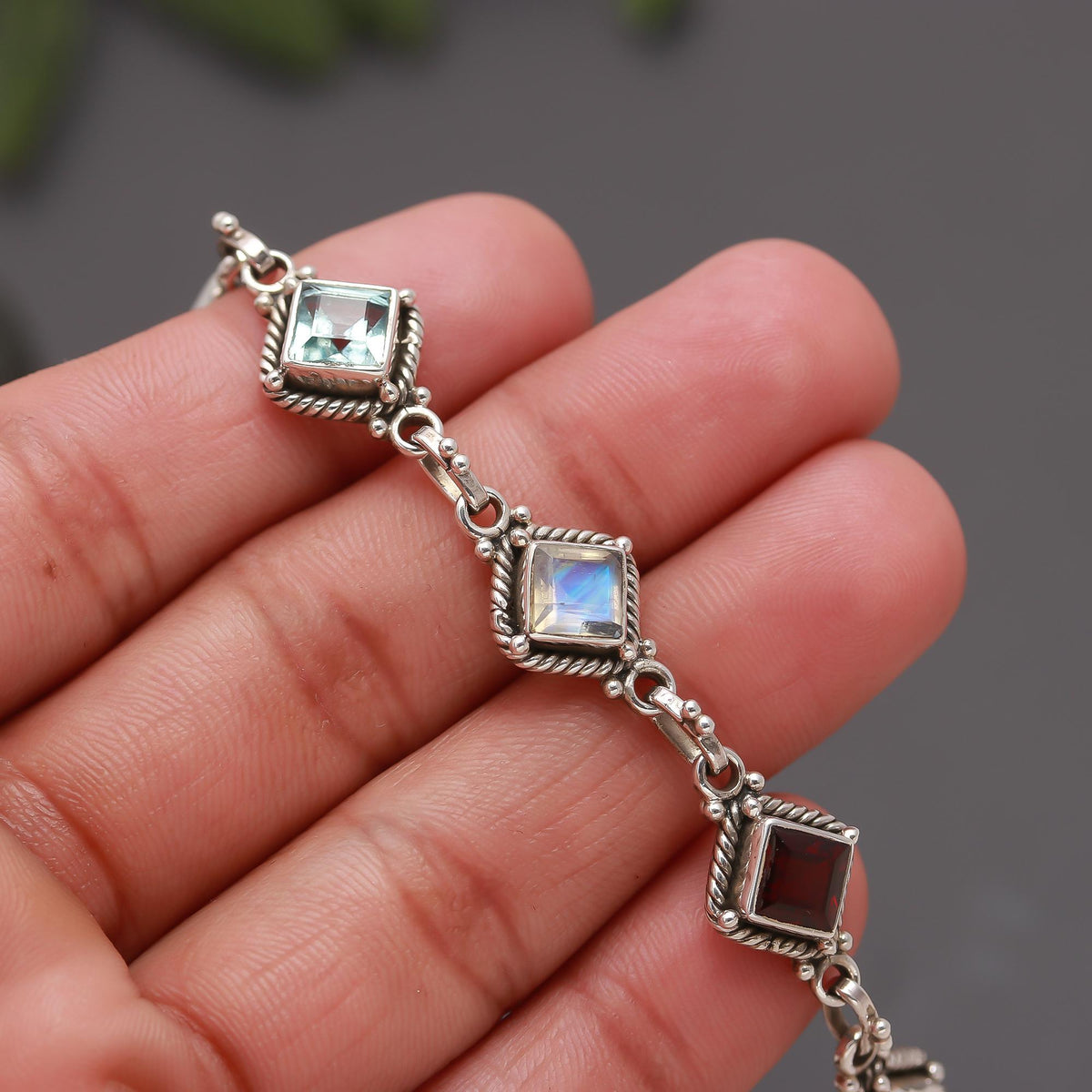 The Spectrum Link: Multi-Gemstone & Silver Tennis Bracelet