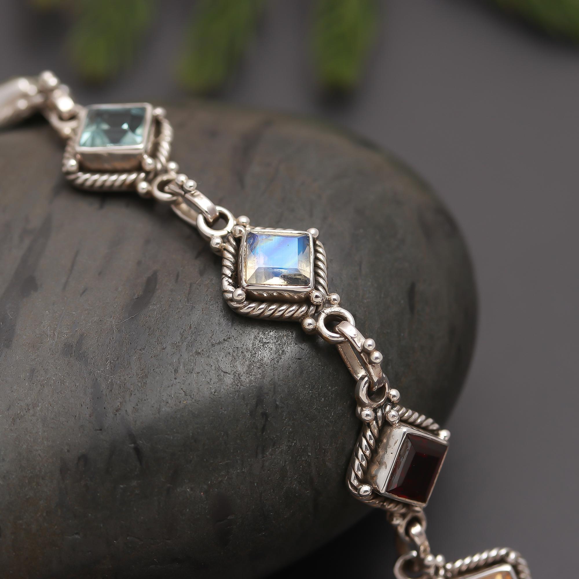 The Spectrum Link: Multi-Gemstone & Silver Tennis Bracelet