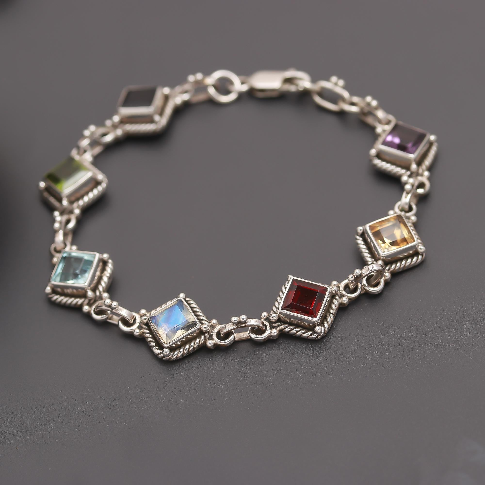 The Spectrum Link: Multi-Gemstone & Silver Tennis Bracelet