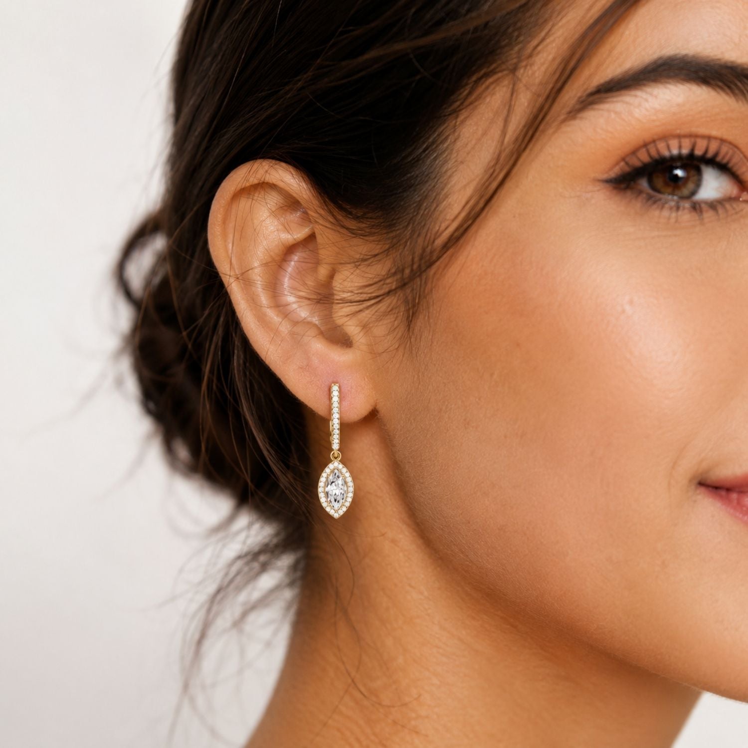 Marquise Diamond Earrings - 925 Sterling Silver Gold Plated