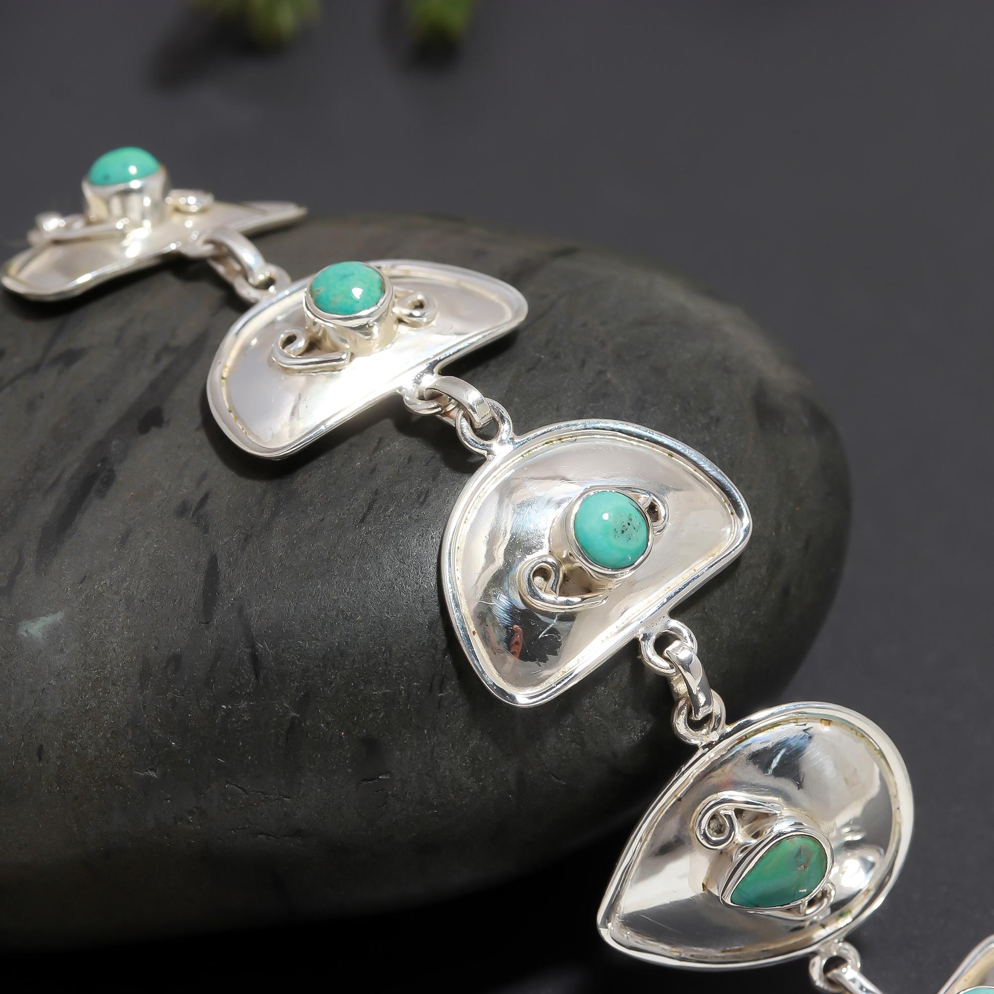 925 Silver Asymmetric Turquoise Link Bracelet