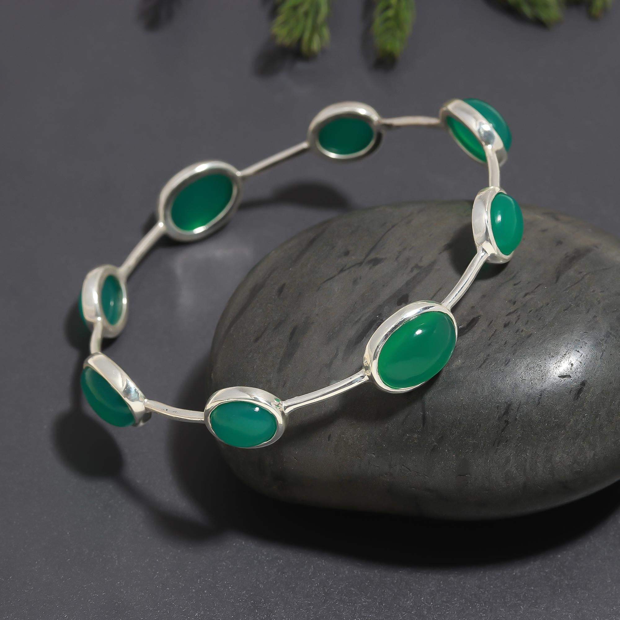 Sterling Silver Green Onyx Bangle Bracelet