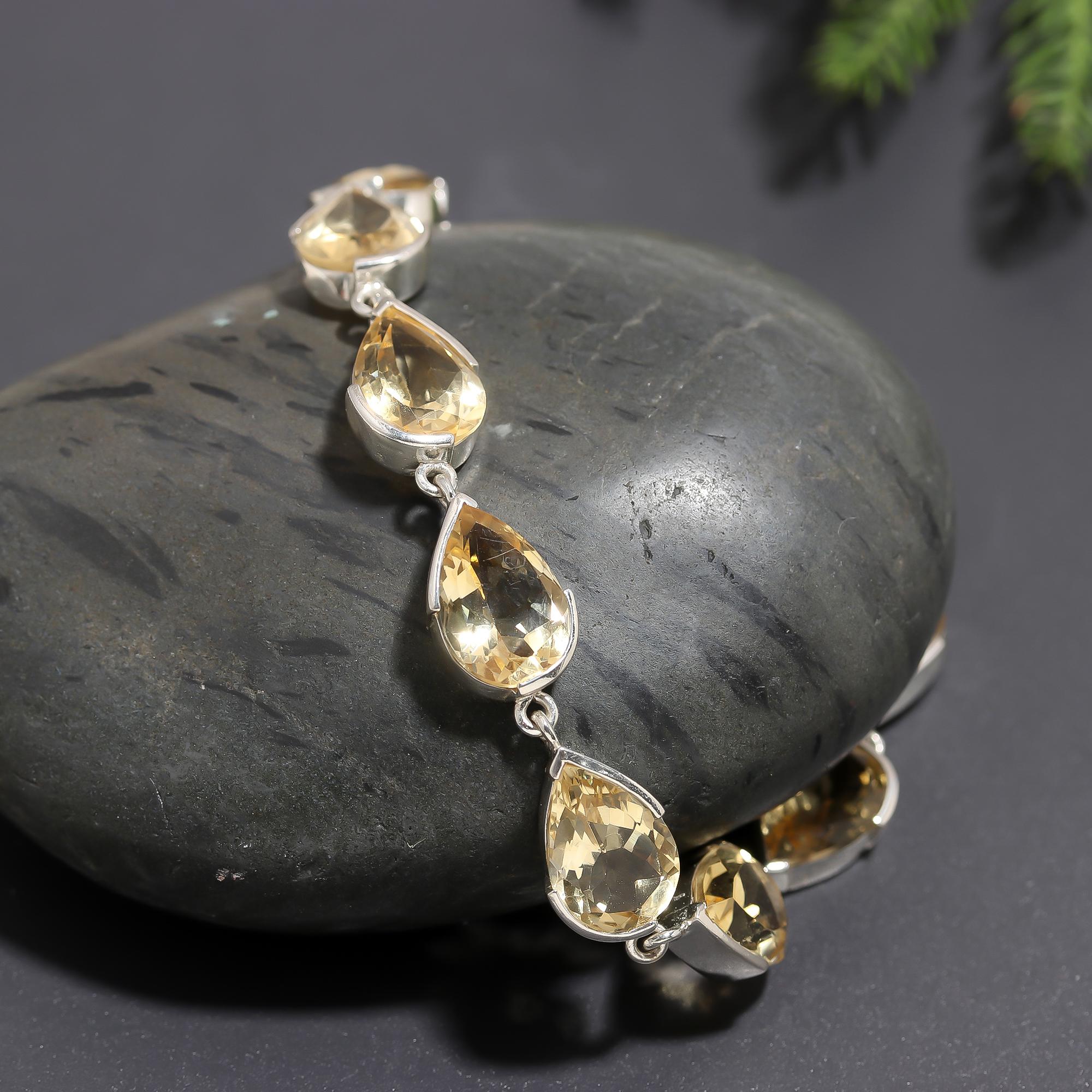 925 Silver Faceted Citrine Link Bracelet