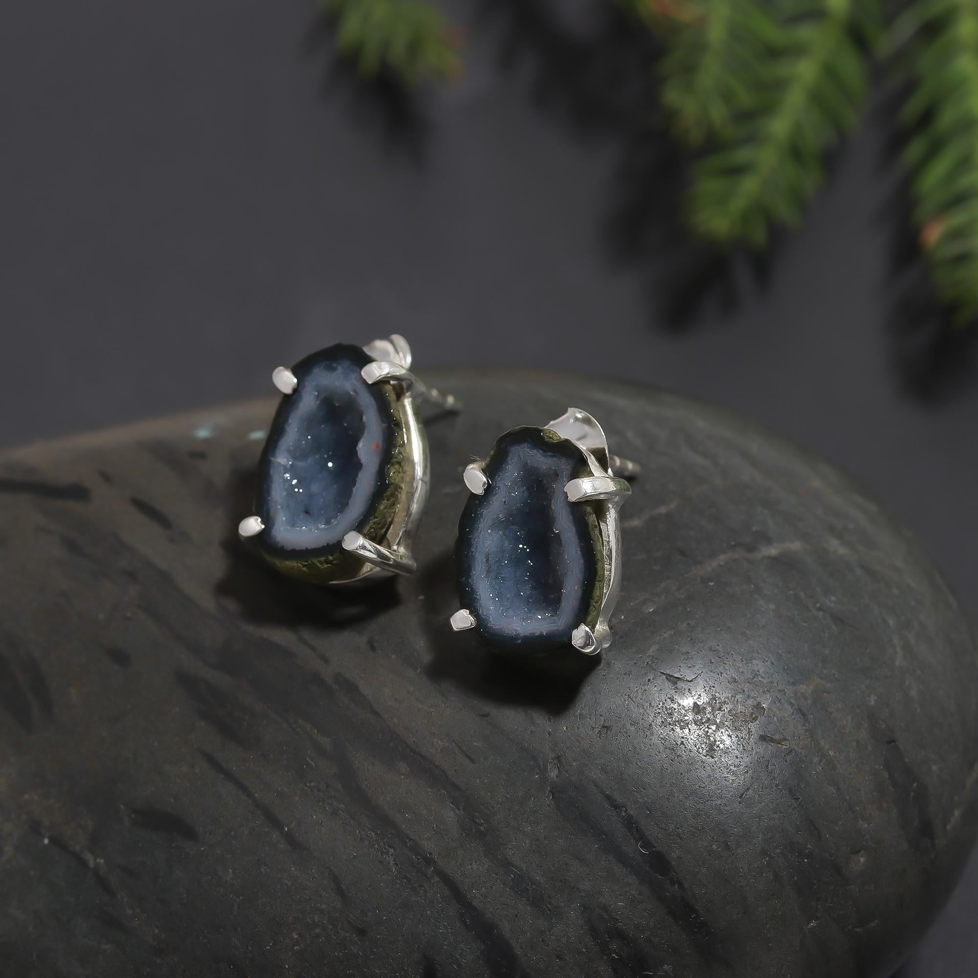 925 Silver Natural Drusy Slice Stud Earrings