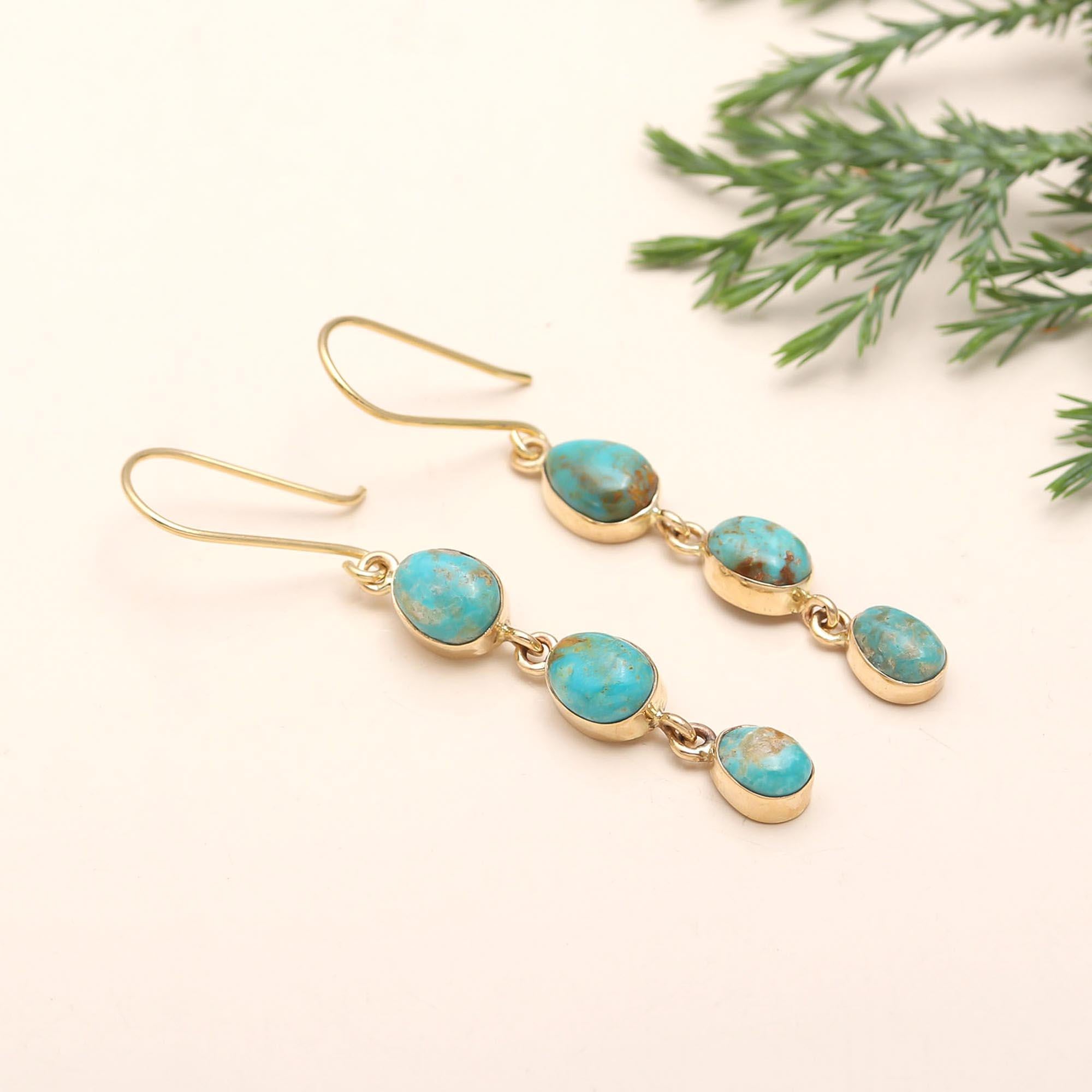 The Triple Horizon: Linear Turquoise Drop Earrings