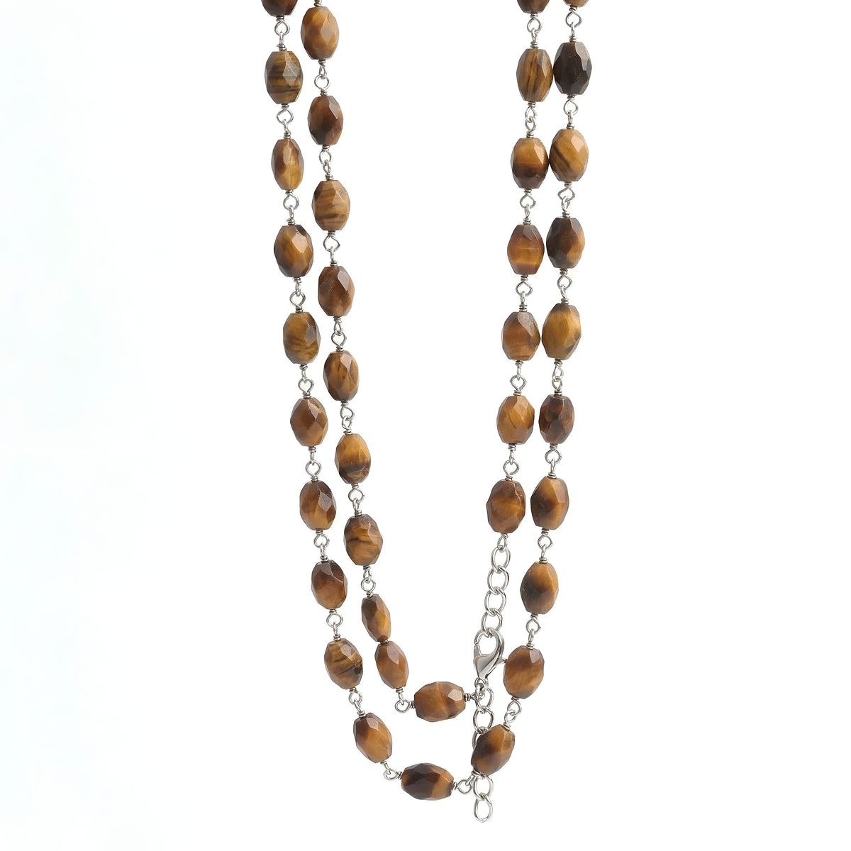 925 Silver Tiger Eye Beads Double Layer Necklace