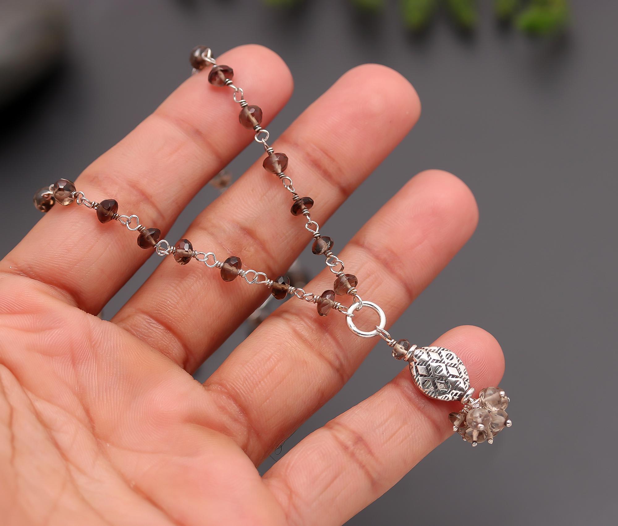 925 Silver Smoky Quartz Beaded Pendant Necklace