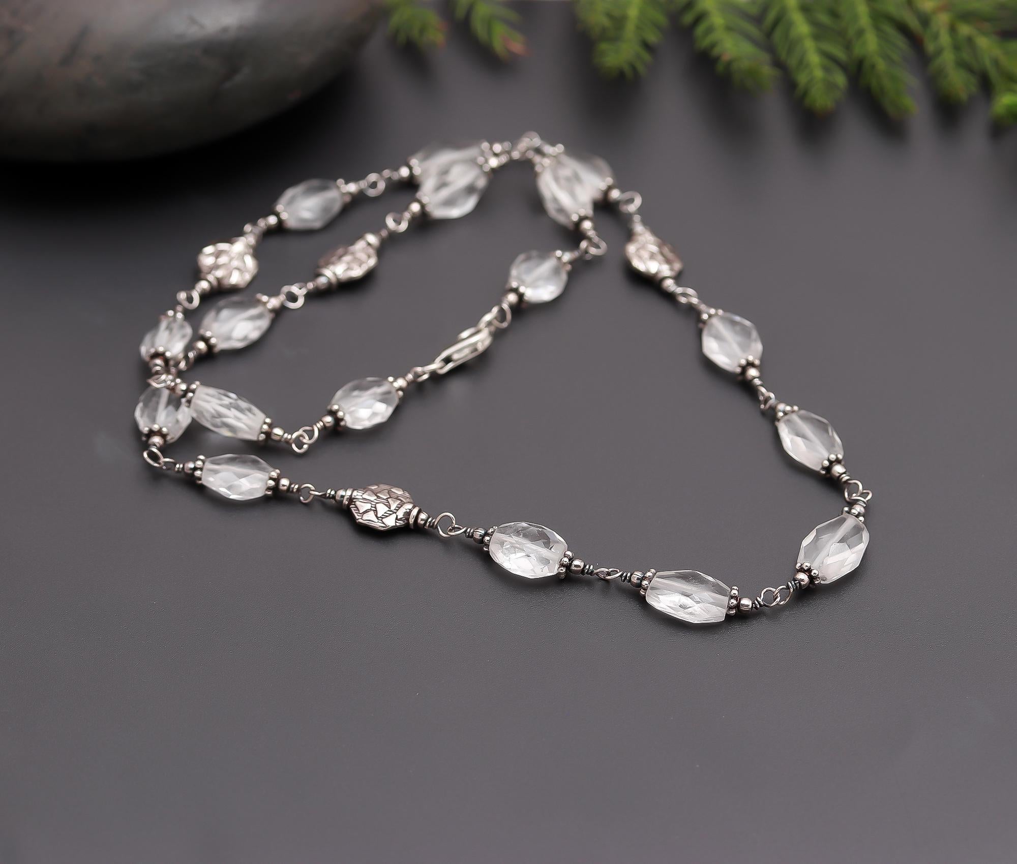 925 Silver Clear Quartz Beads Necklace
