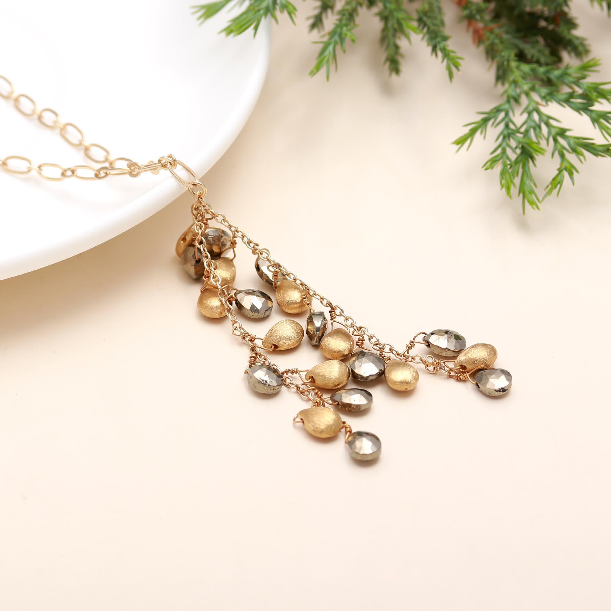 The Golden Harvest: Pyrite Bead Lariat Necklace