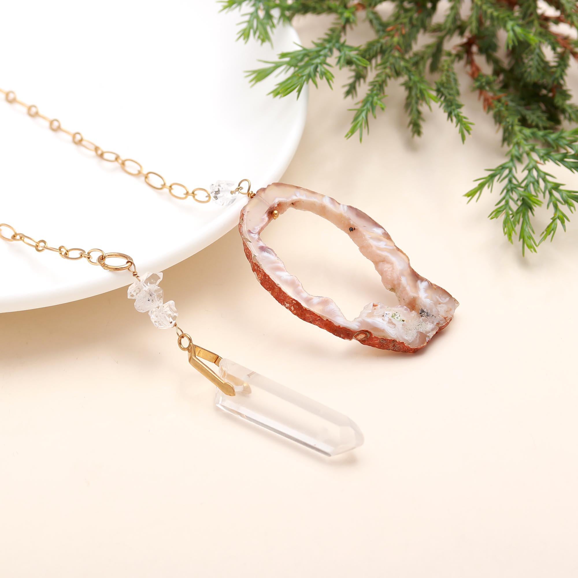 The Earth Element: Geode Slice & Crystal Point Necklace