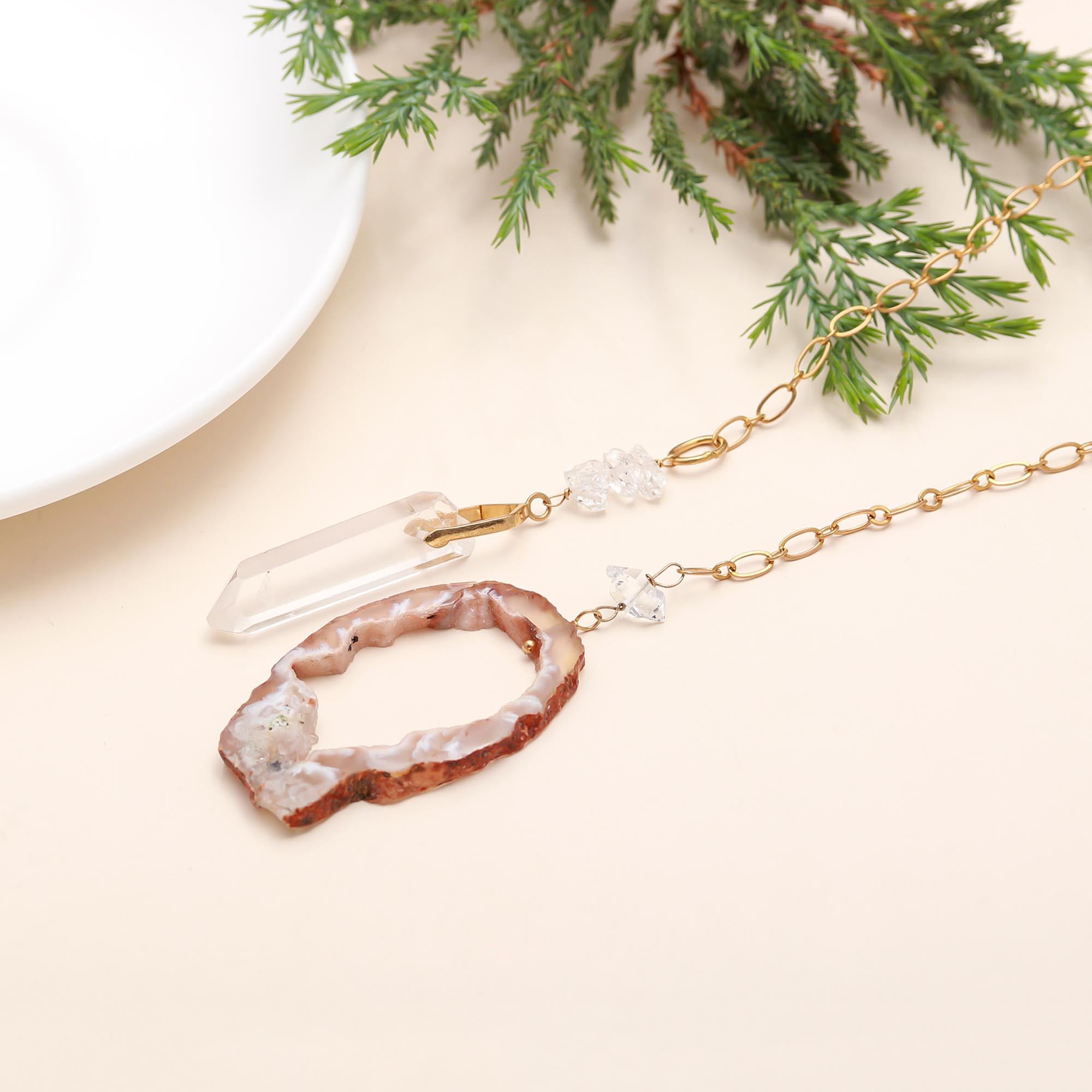 The Earth Element: Geode Slice & Crystal Point Necklace