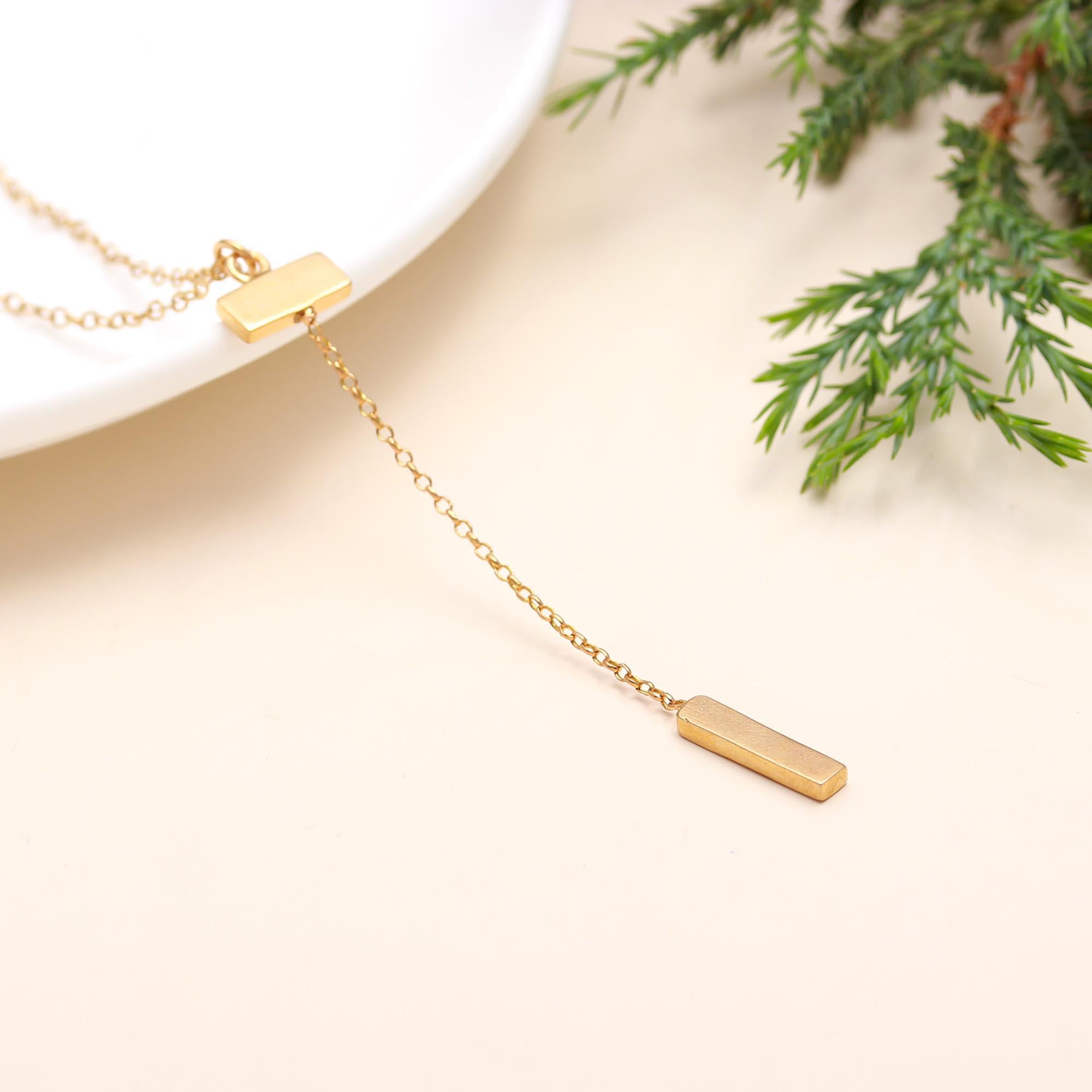 The Golden Linear: Minimalist Bar Drop Lariat Necklace