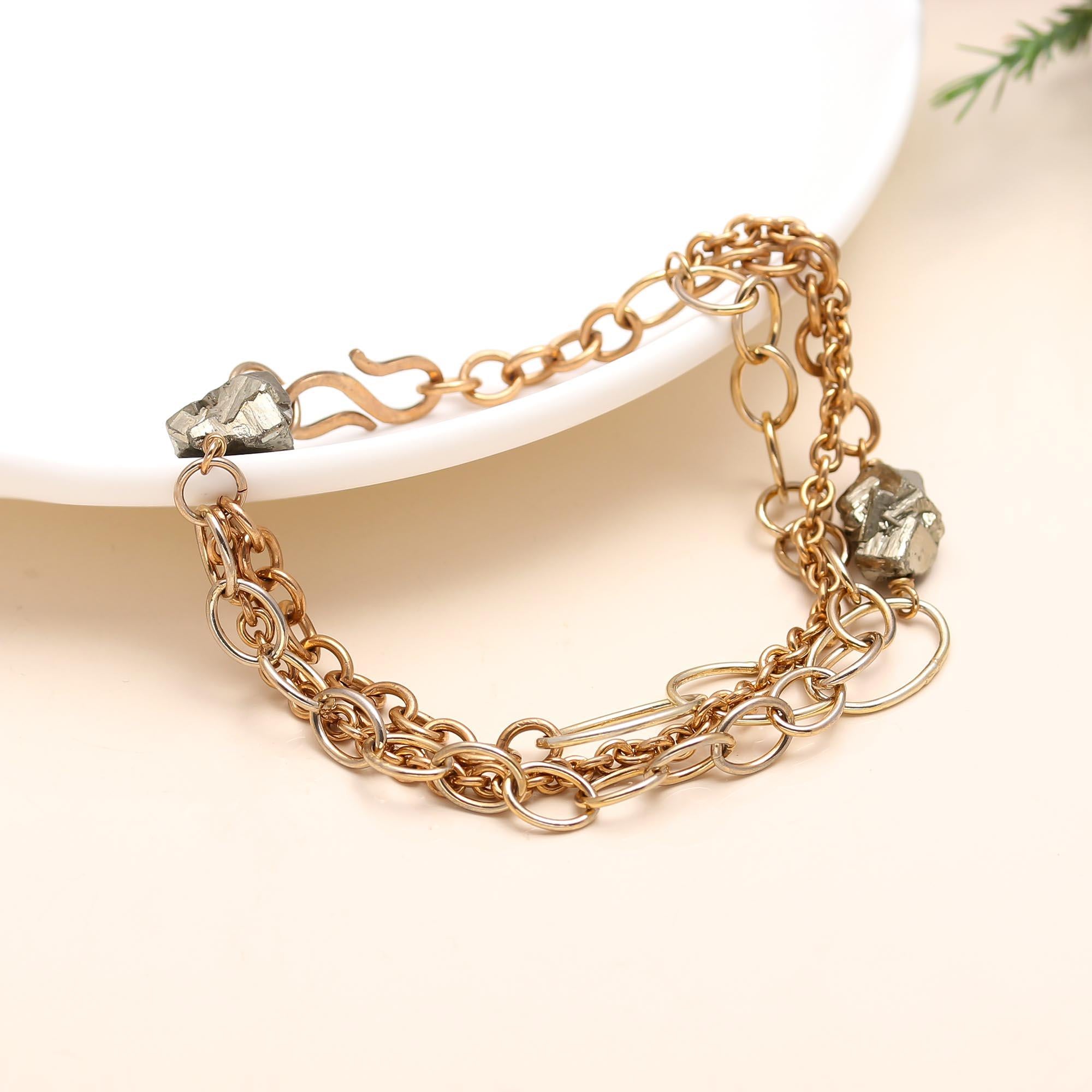 The Industrial Chic: Raw Pyrite Multi-Link Bracelet