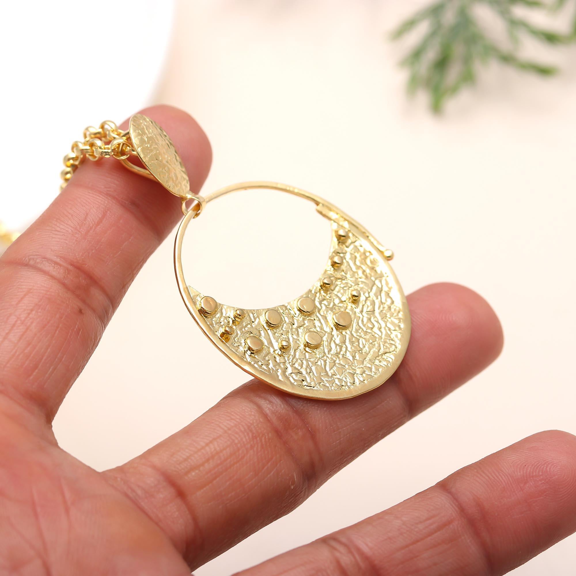 The Crater Moon: Abstract Textured Gold Necklace