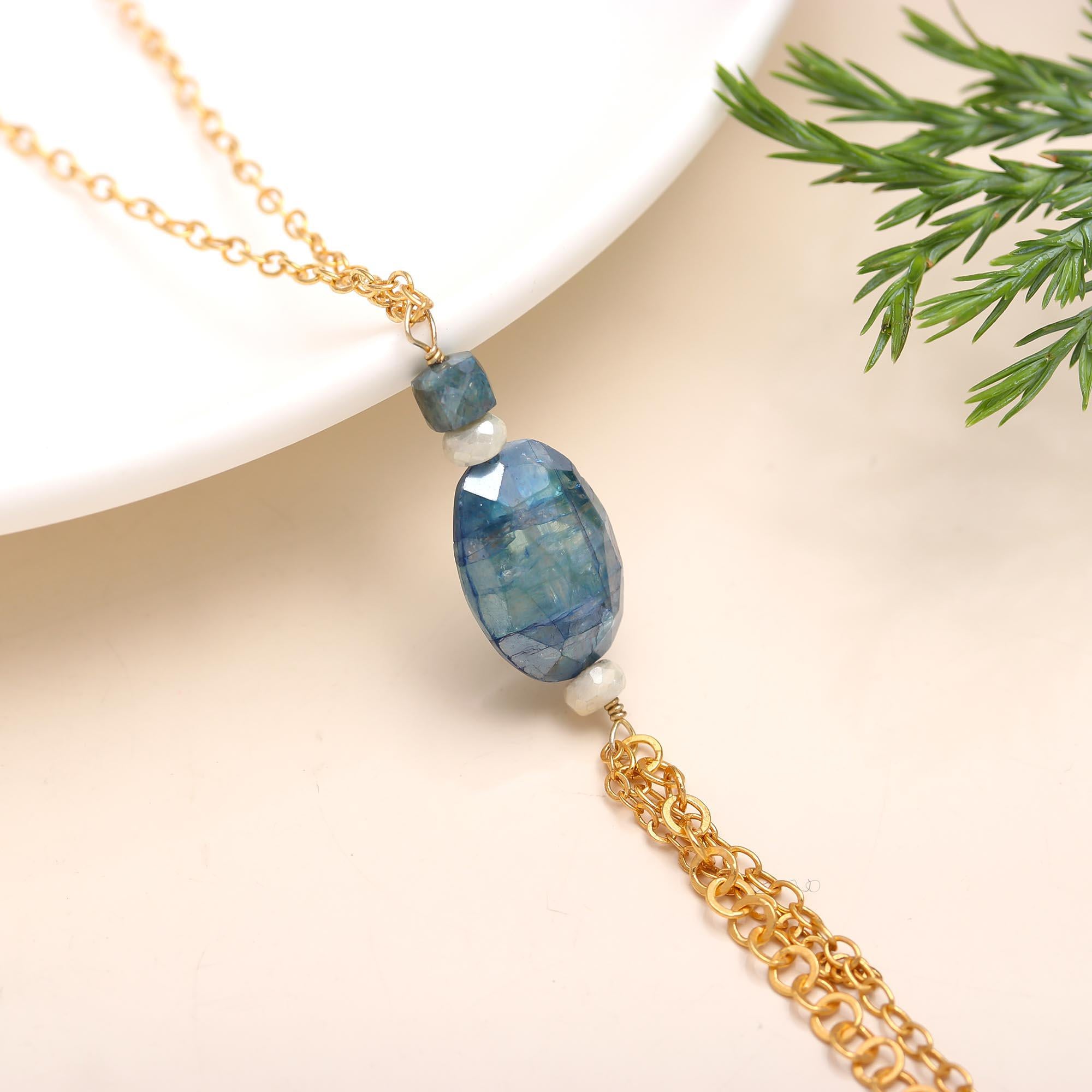 The Blue Horizon: Vertical Kyanite Tassel Lariat