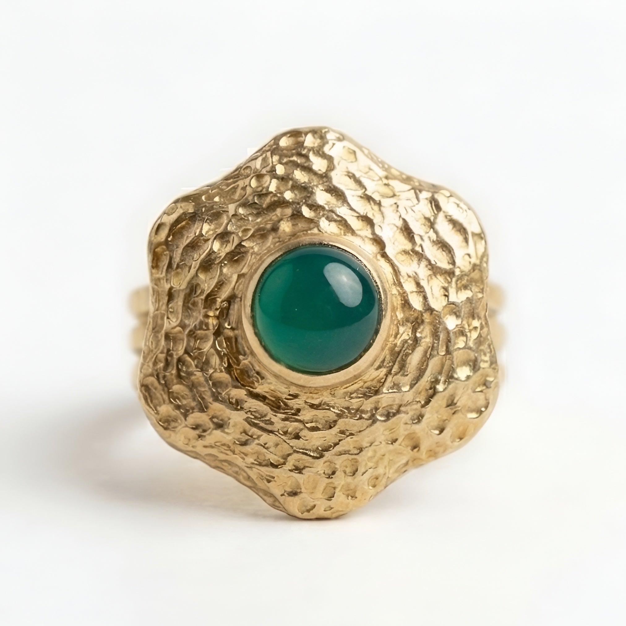 The Medici Bloom: Hammered Green Onyx Flower Ring