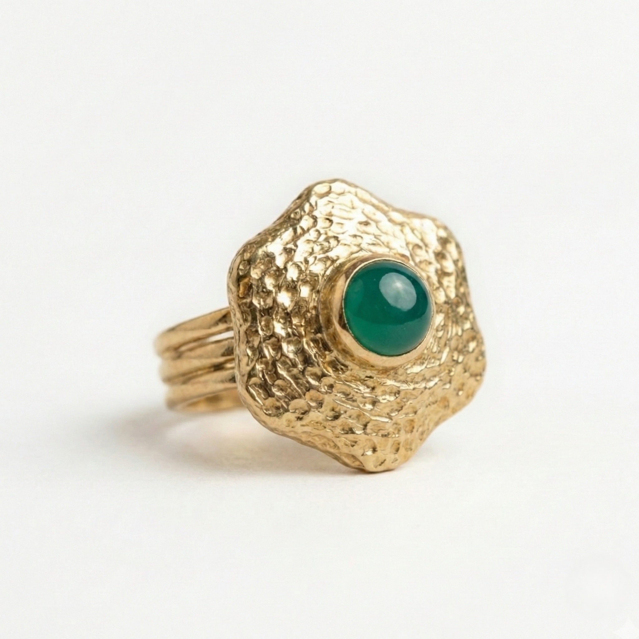 The Medici Bloom: Hammered Green Onyx Flower Ring