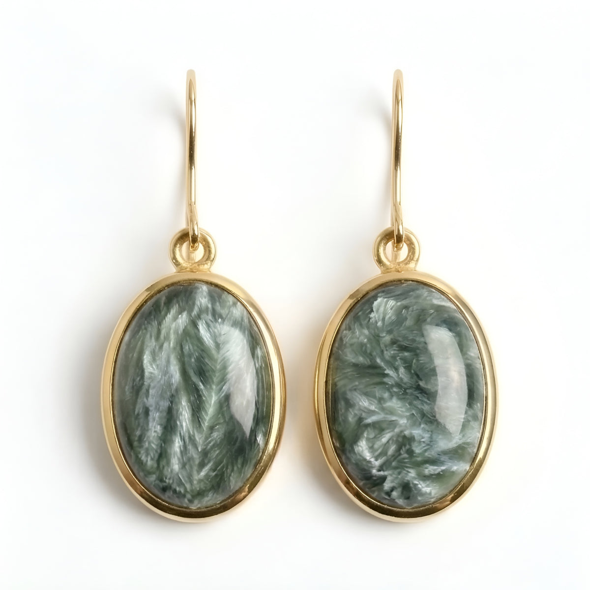The Siberian Wing: Seraphinite Oval Drop Earrings