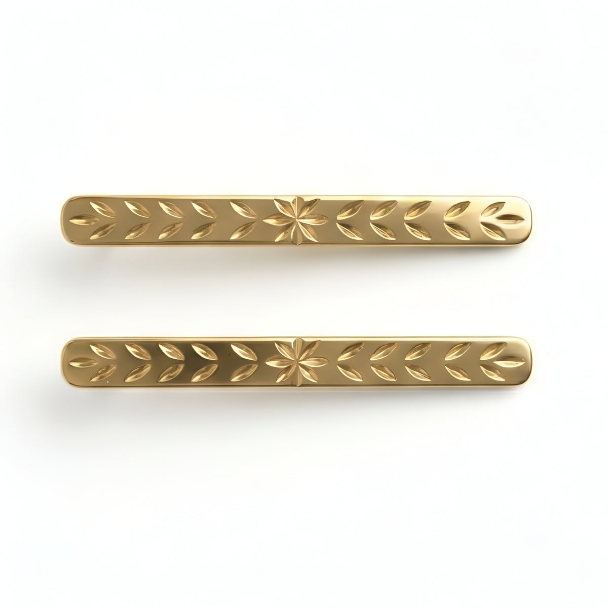 The Laurel Column: Engraved Leaf Bar Drop Earrings