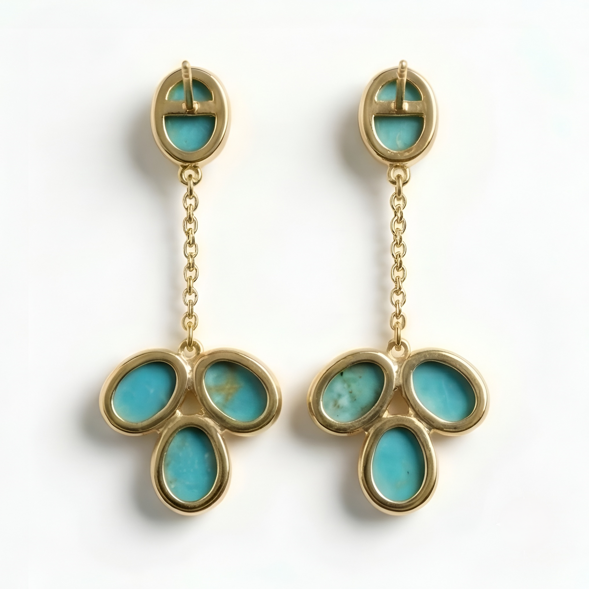 The Zuni Trefoil: Turquoise Chain Drop Studs
