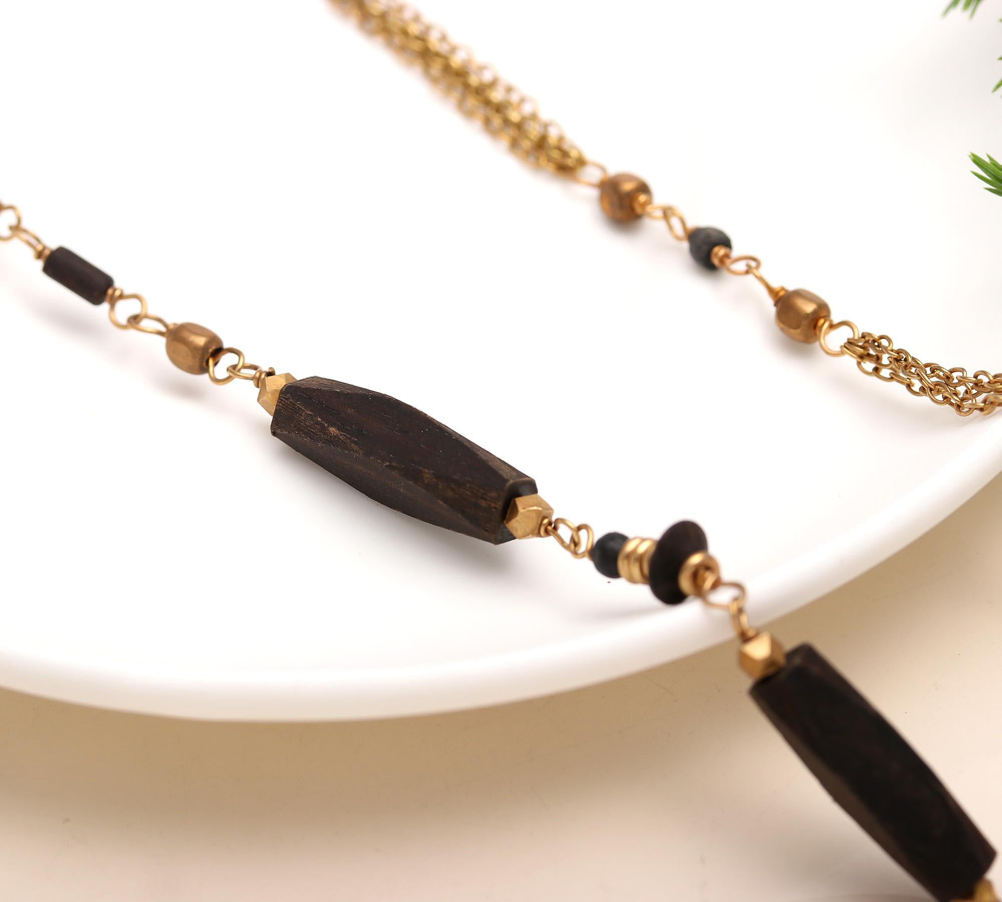 The Modern Contrast: Black Wood Geometric Necklace