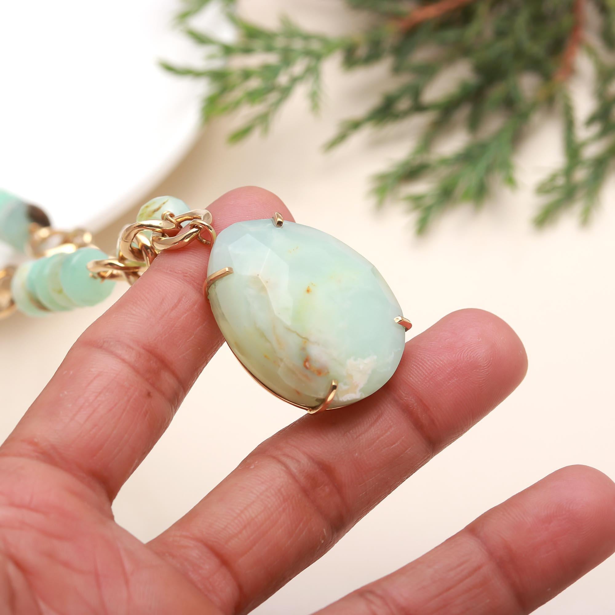 The Pastel Link: Mint Green Opal Chain Necklace