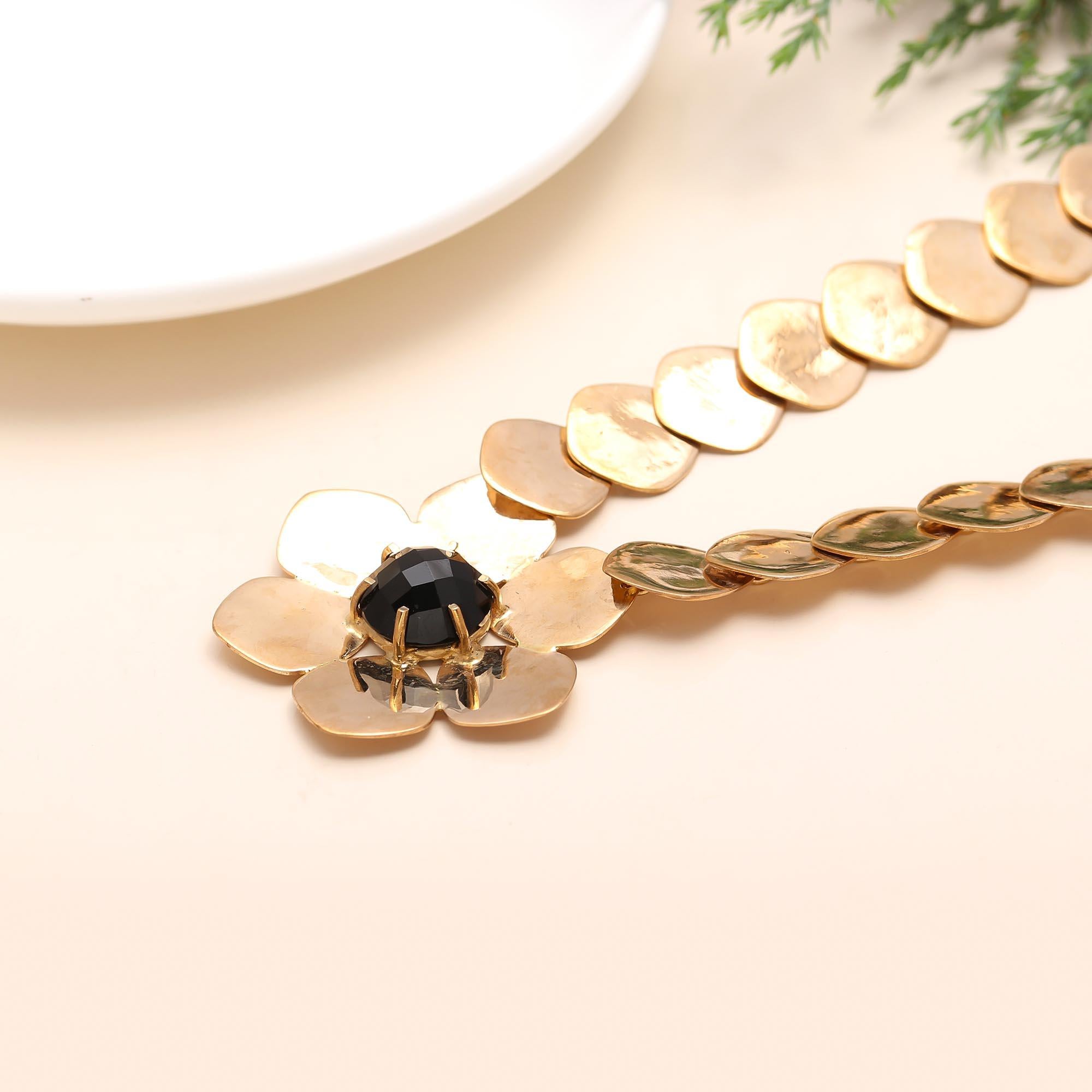 The Midnight Bloom: Gold Sequin Chain & Onyx Flower