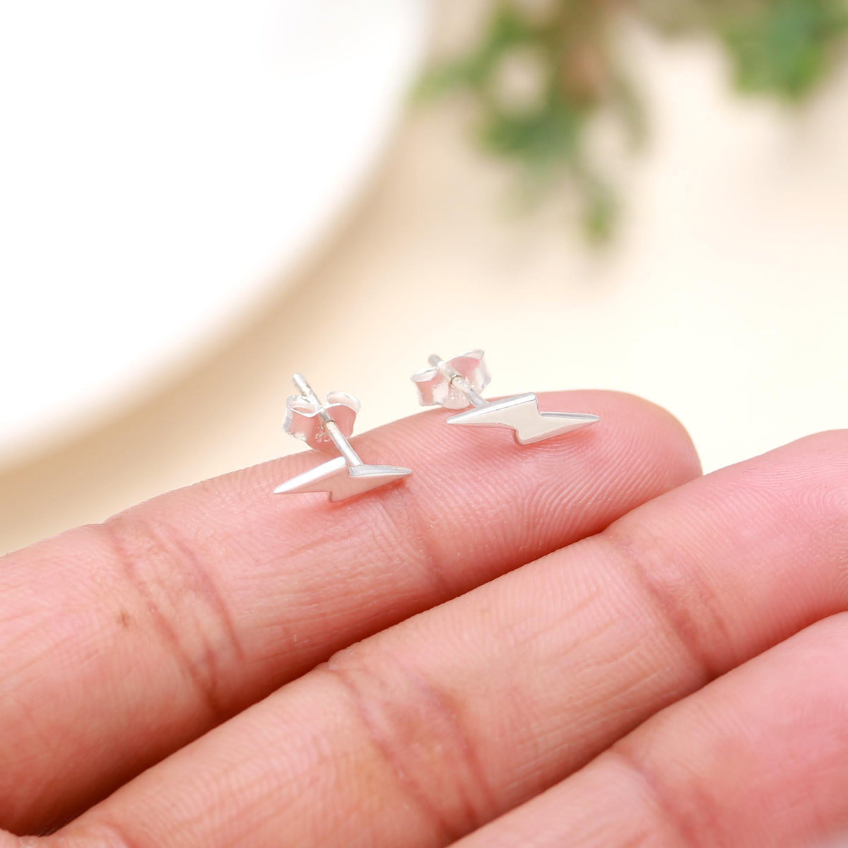 925 Sterling Silver Lightning Bolt Stud Earring