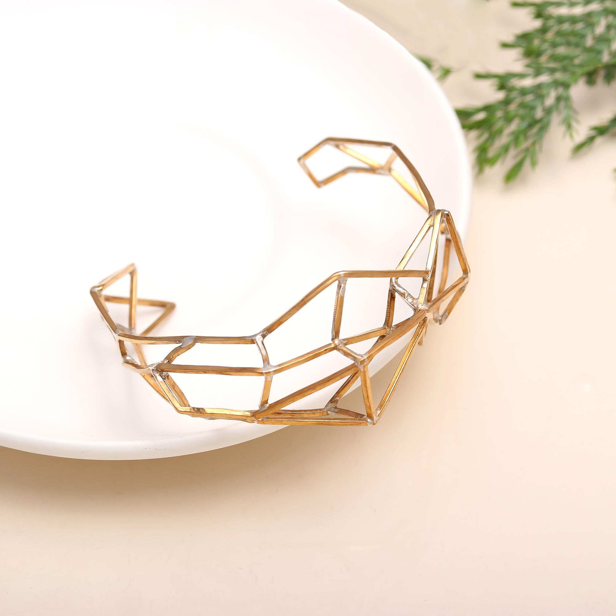 The Architect's Lattice: Geometric Gold Wire Cuff