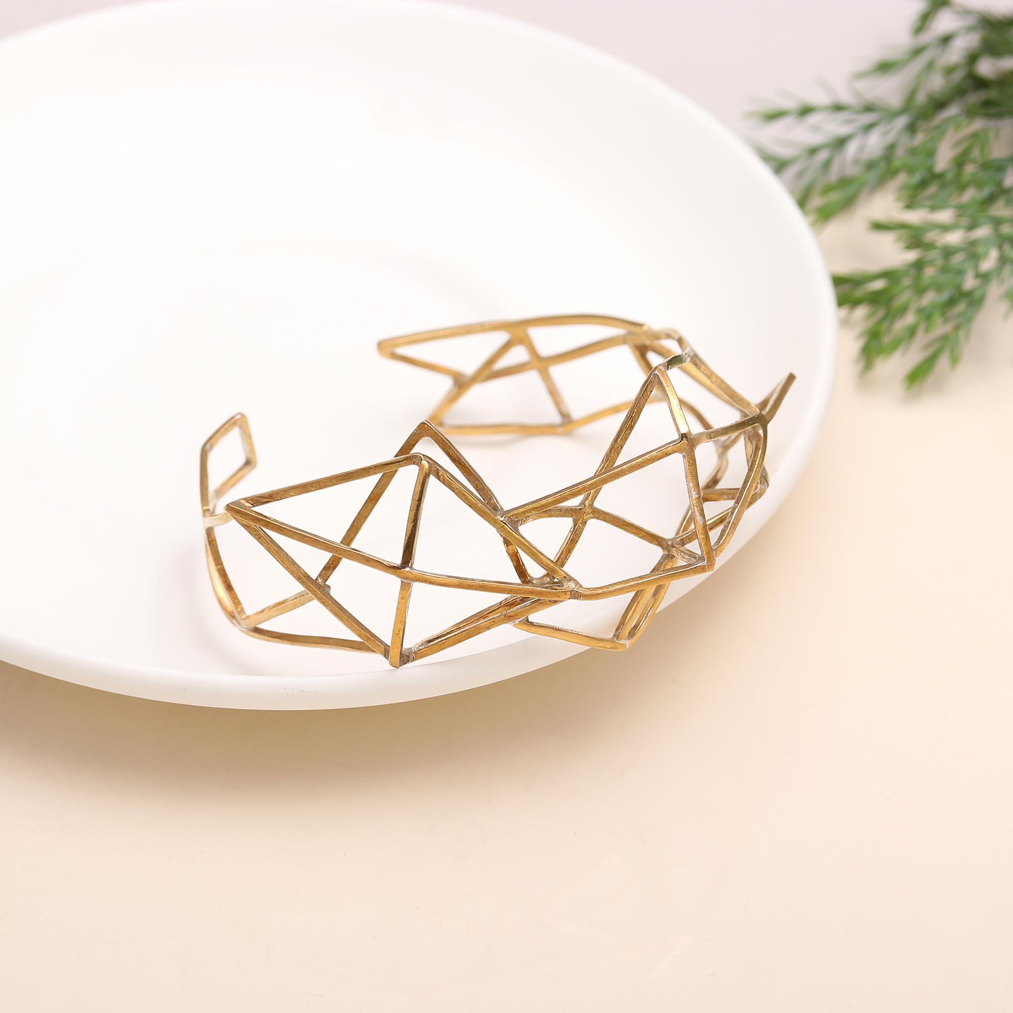 The Abstract Prism: Geometric Gold Wire Cuff