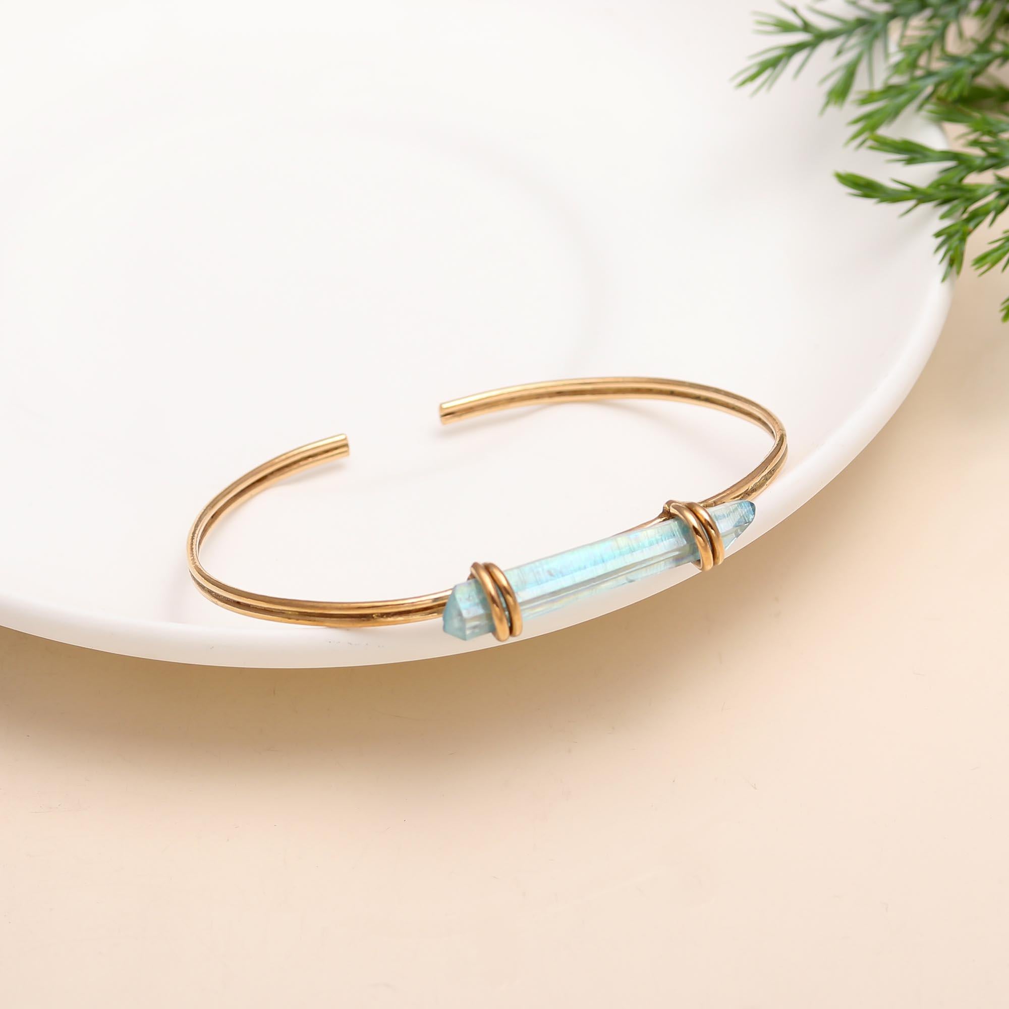 The Azure Harmony: Aqua Aura Quartz Gold Cuff