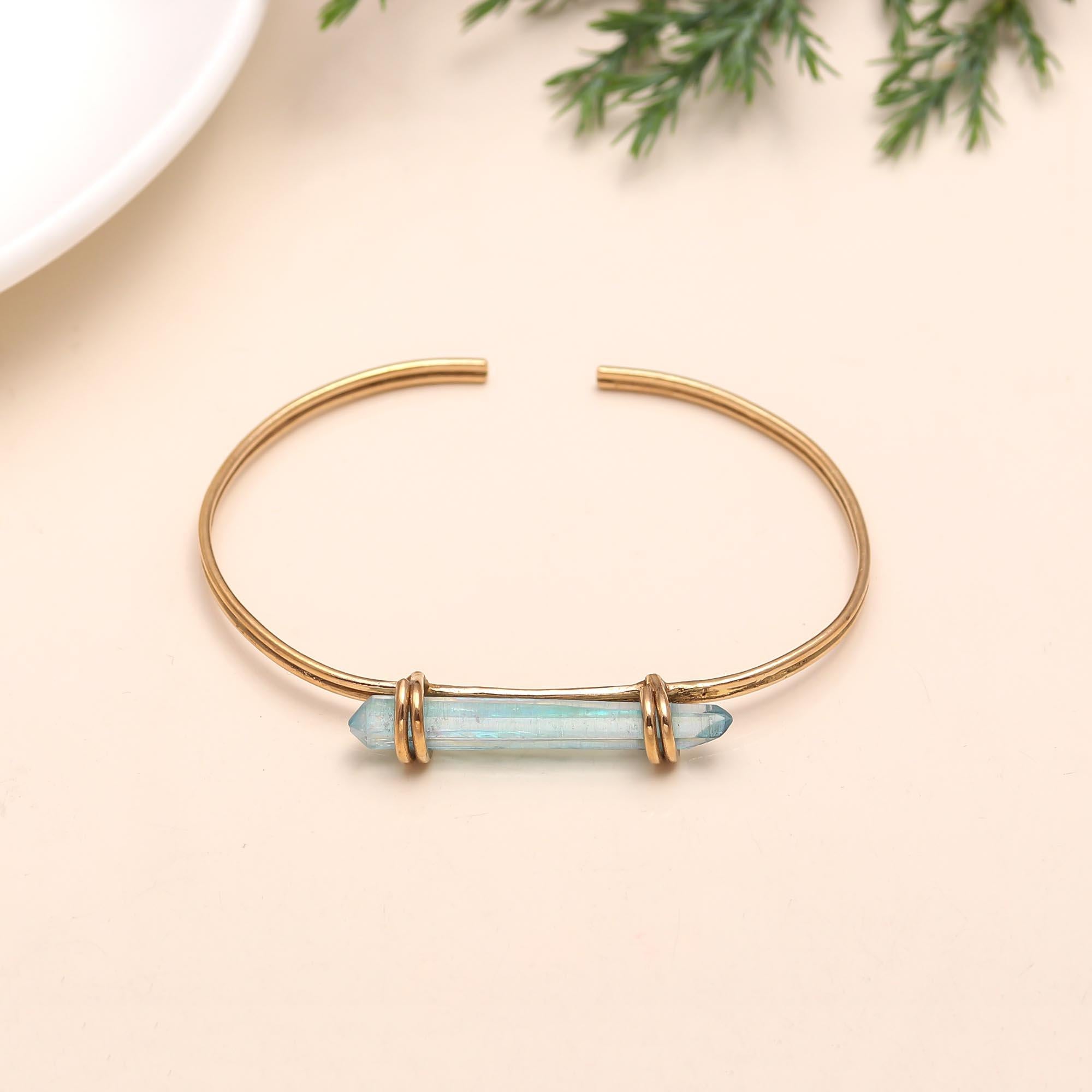 The Azure Harmony: Aqua Aura Quartz Gold Cuff