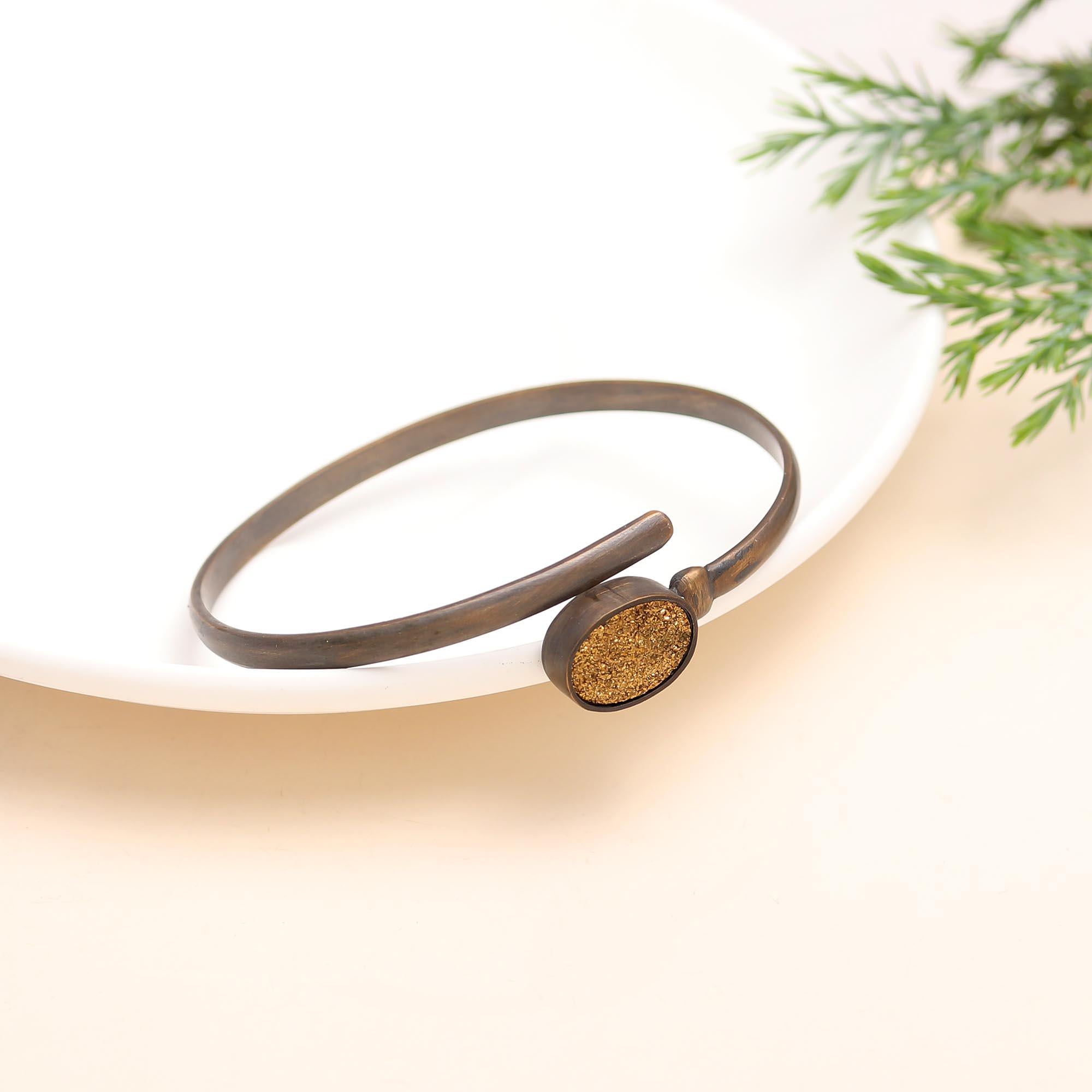 The Stardust Embrace: Gold Drusy Antique Bangle